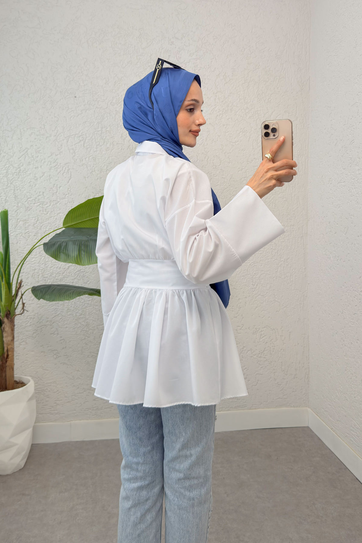 Kimono Kol Fiyonklu Tunik 1613 - BEYAZ |  