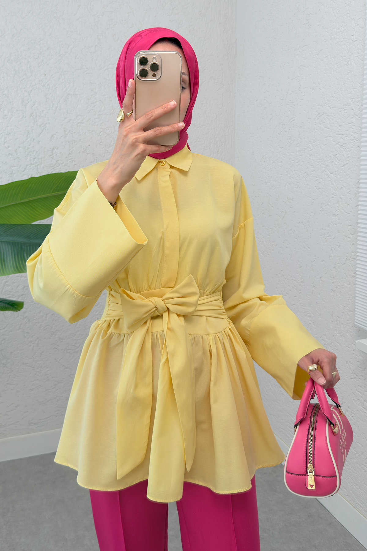 Kimono Kol Fiyonklu Tunik 1613 - SARI |  