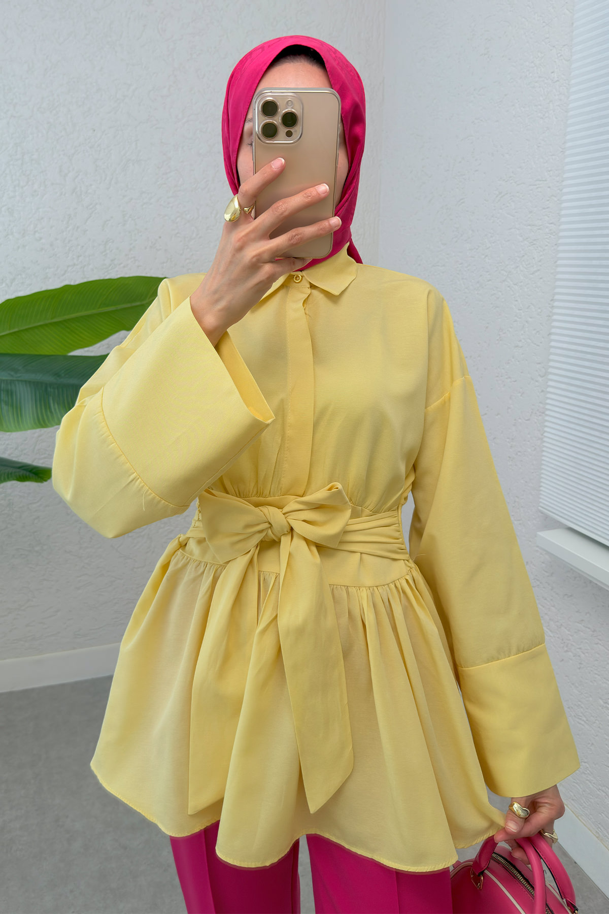 Kimono Kol Fiyonklu Tunik 1613 - SARI |  