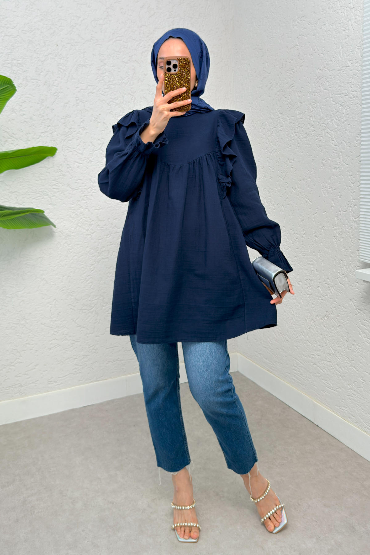 Omuz Fırfır Detaylı Tunik 2232 - LACİVERT |  