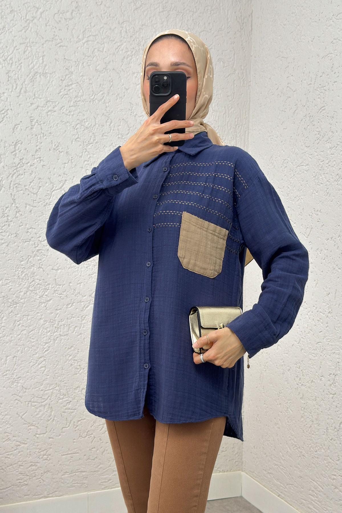 Renkli Cepli Gömlek 2236 - LACİVERT |  