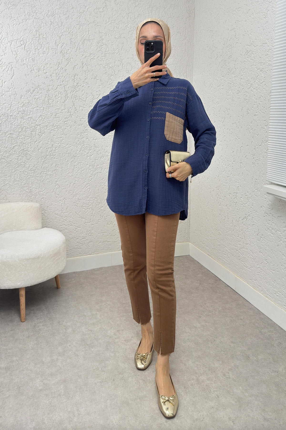 Renkli Cepli Gömlek 2236 - LACİVERT |  