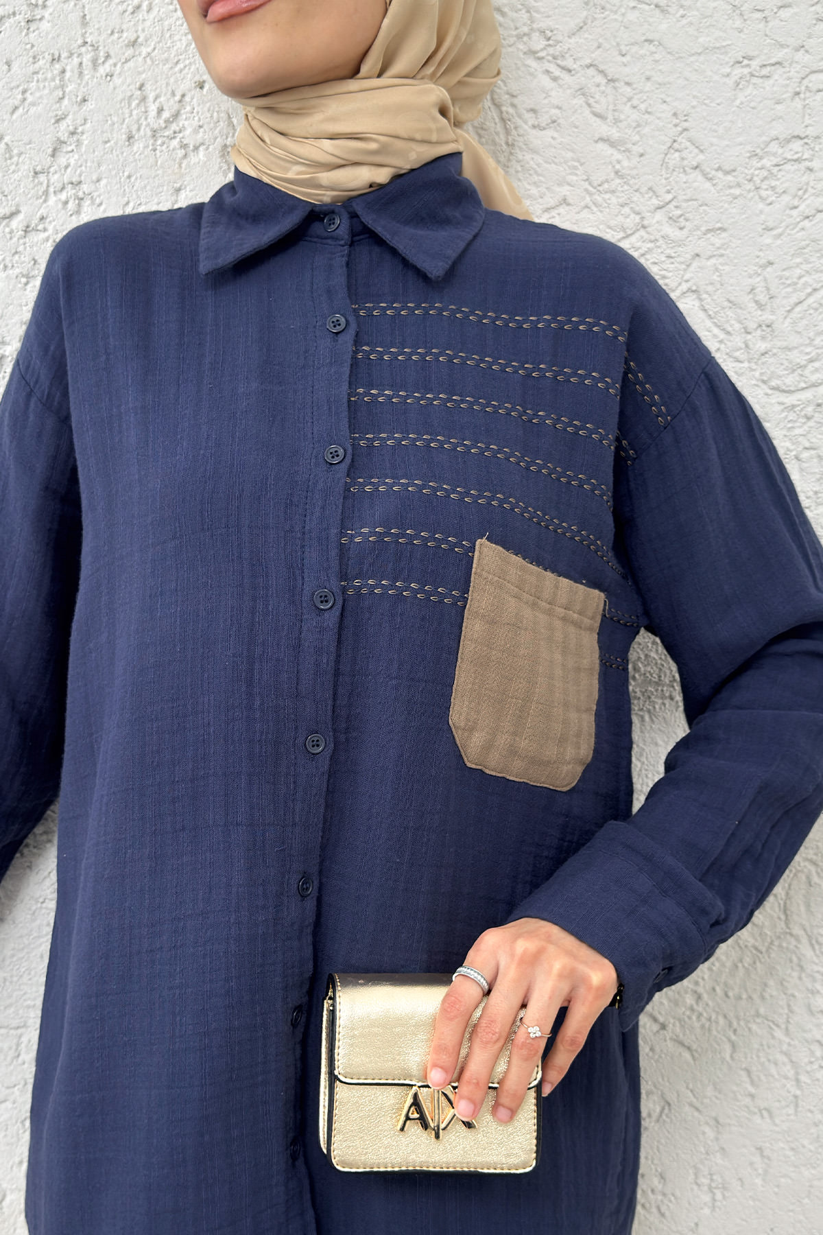 Renkli Cepli Gömlek 2236 - LACİVERT |  