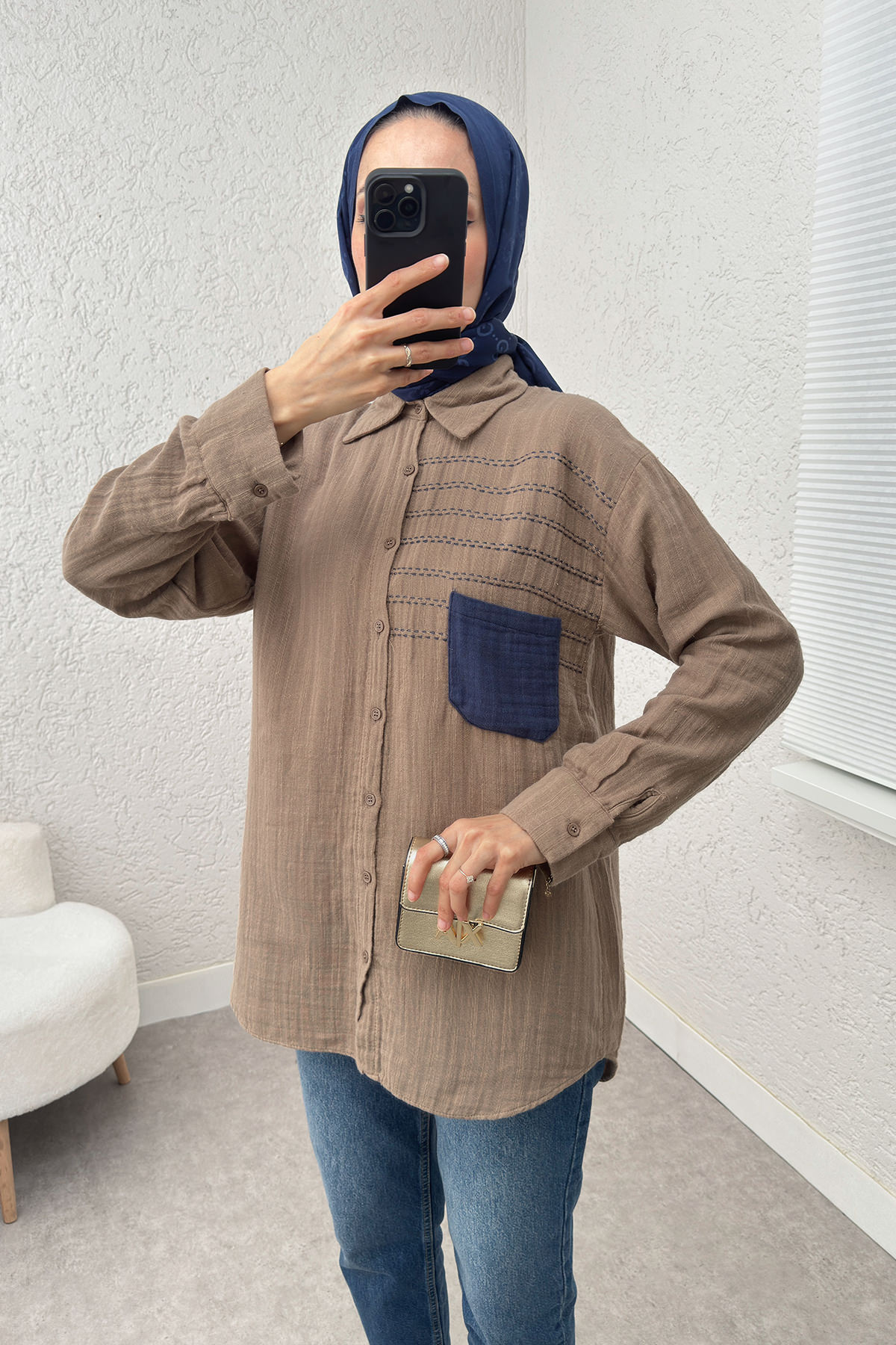 Renkli Cepli Gömlek 2236 - VİZON |  