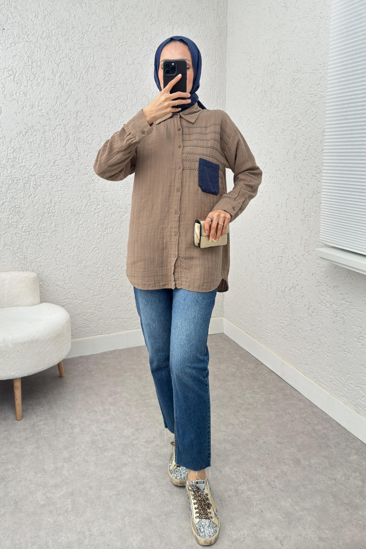 Renkli Cepli Gömlek 2236 - VİZON |  