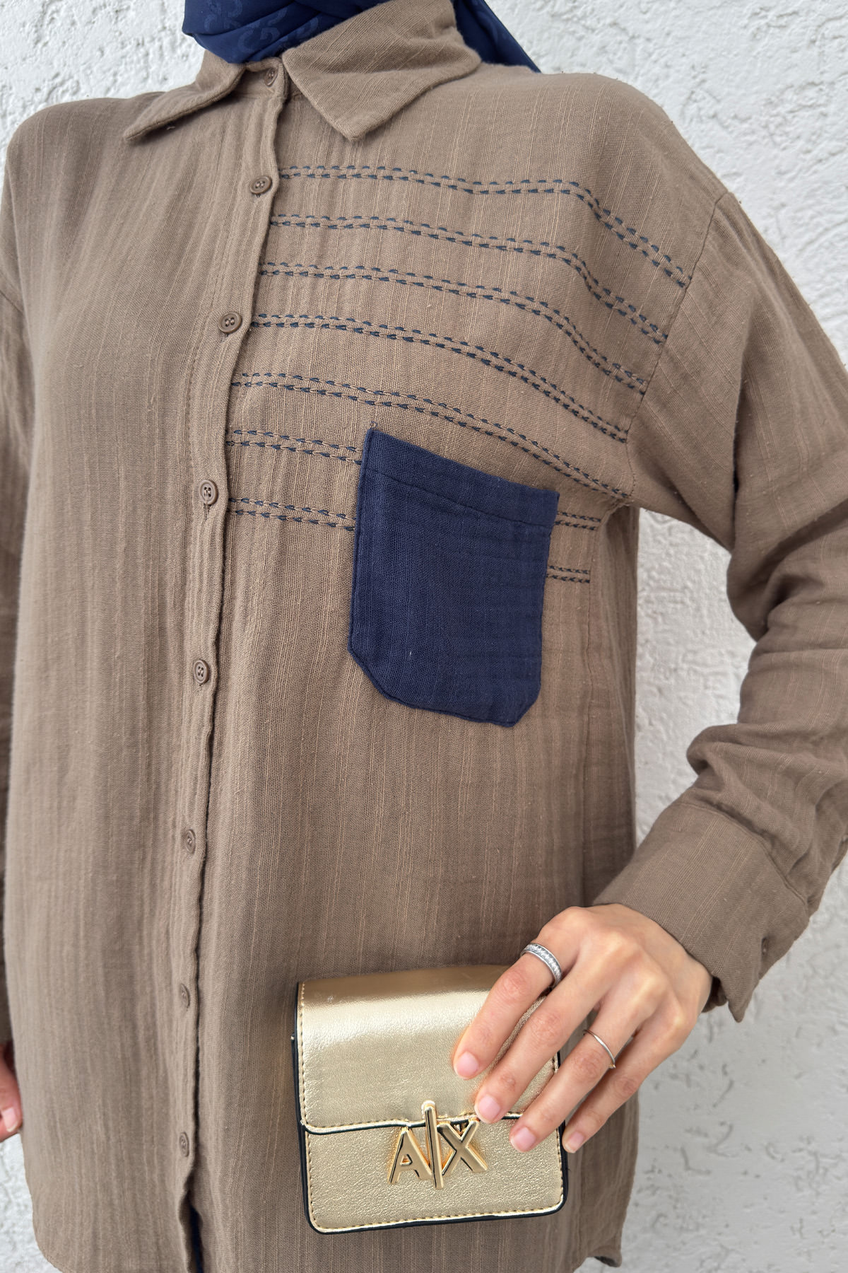 Renkli Cepli Gömlek 2236 - VİZON |  