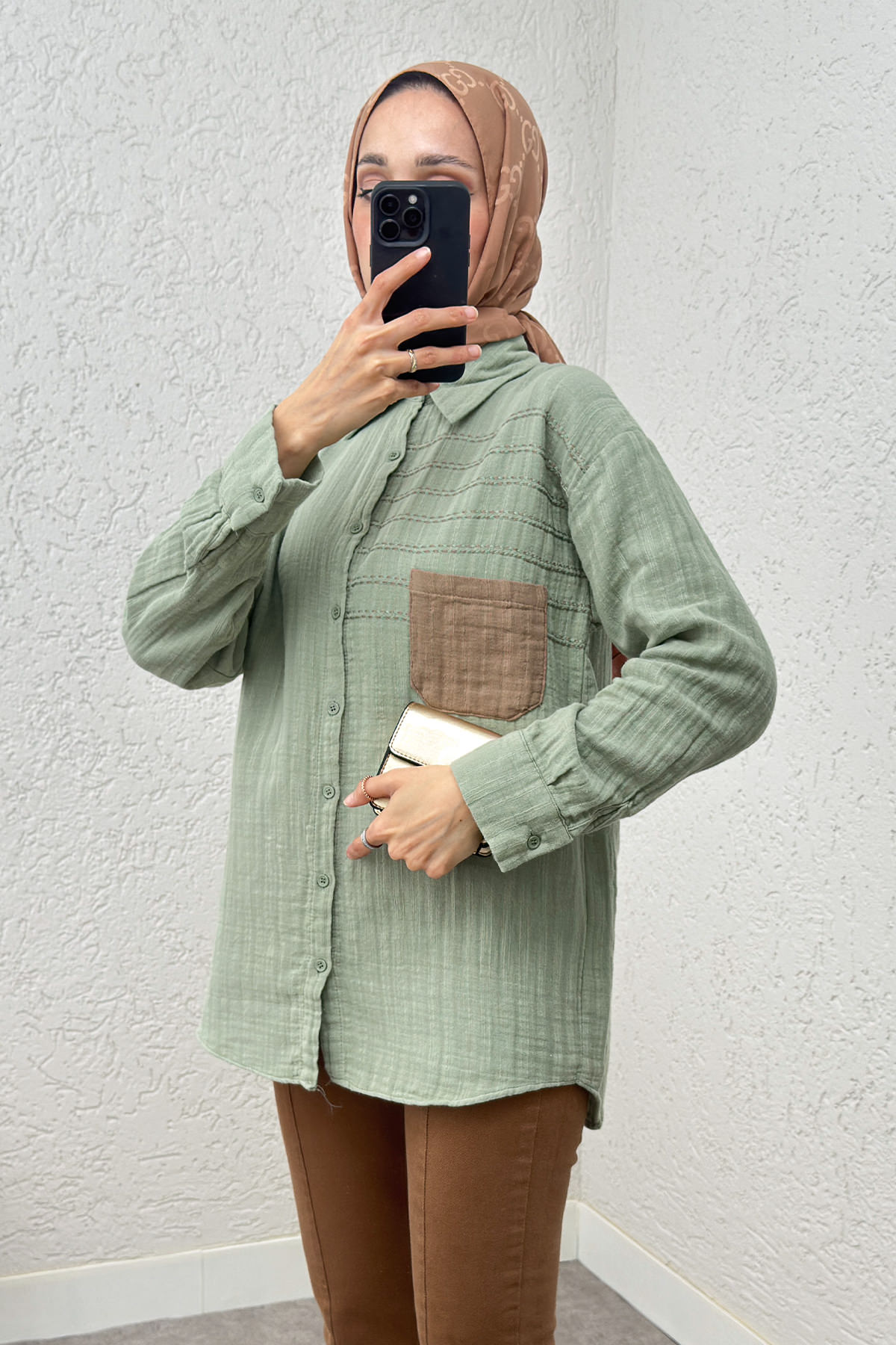 Renkli Cepli Gömlek 2236 - MİNT YEŞİLİ |  