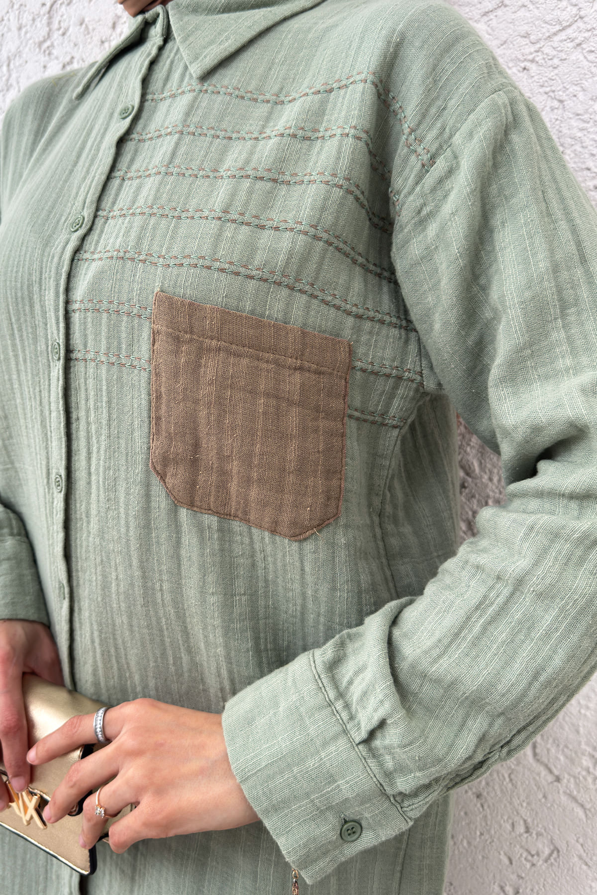 Renkli Cepli Gömlek 2236 - MİNT YEŞİLİ |  