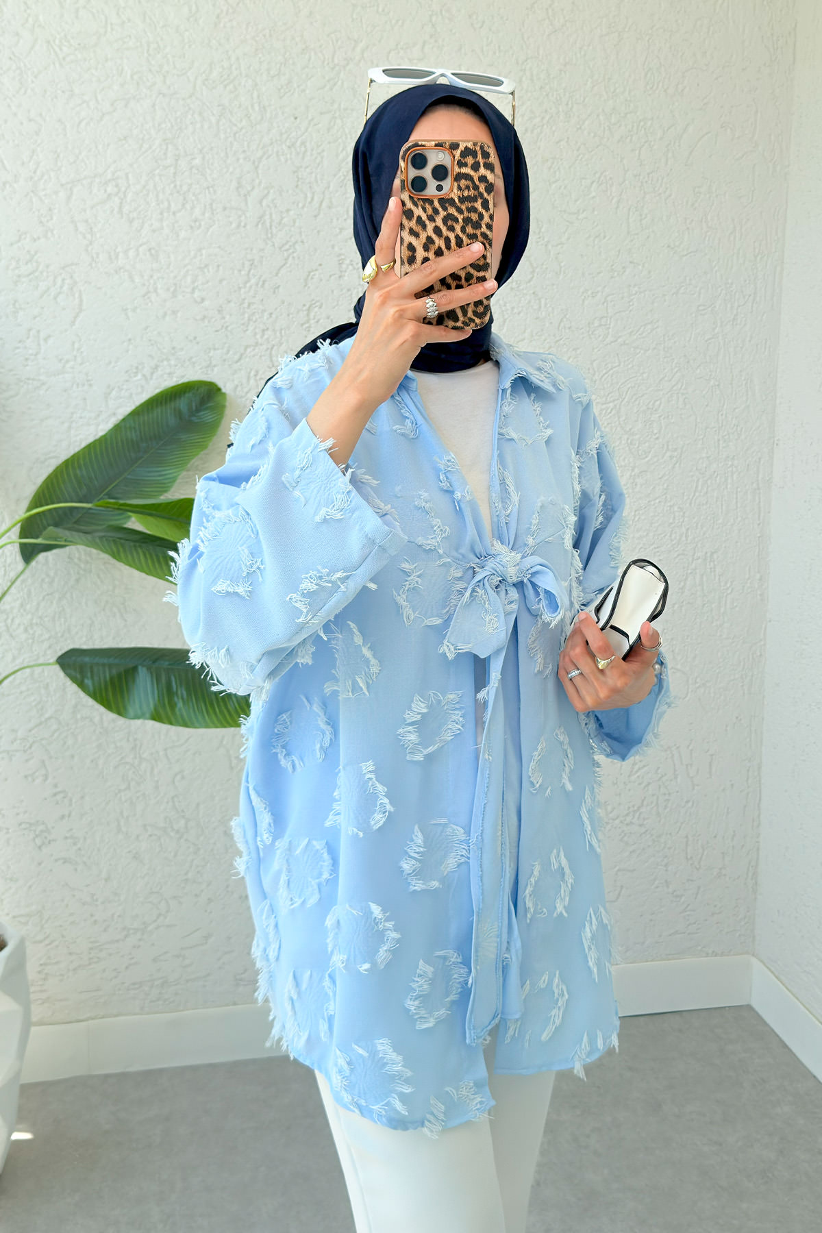 Püskül Detaylı Uzun Kimono 2334 - BEBE MAVİSİ |  