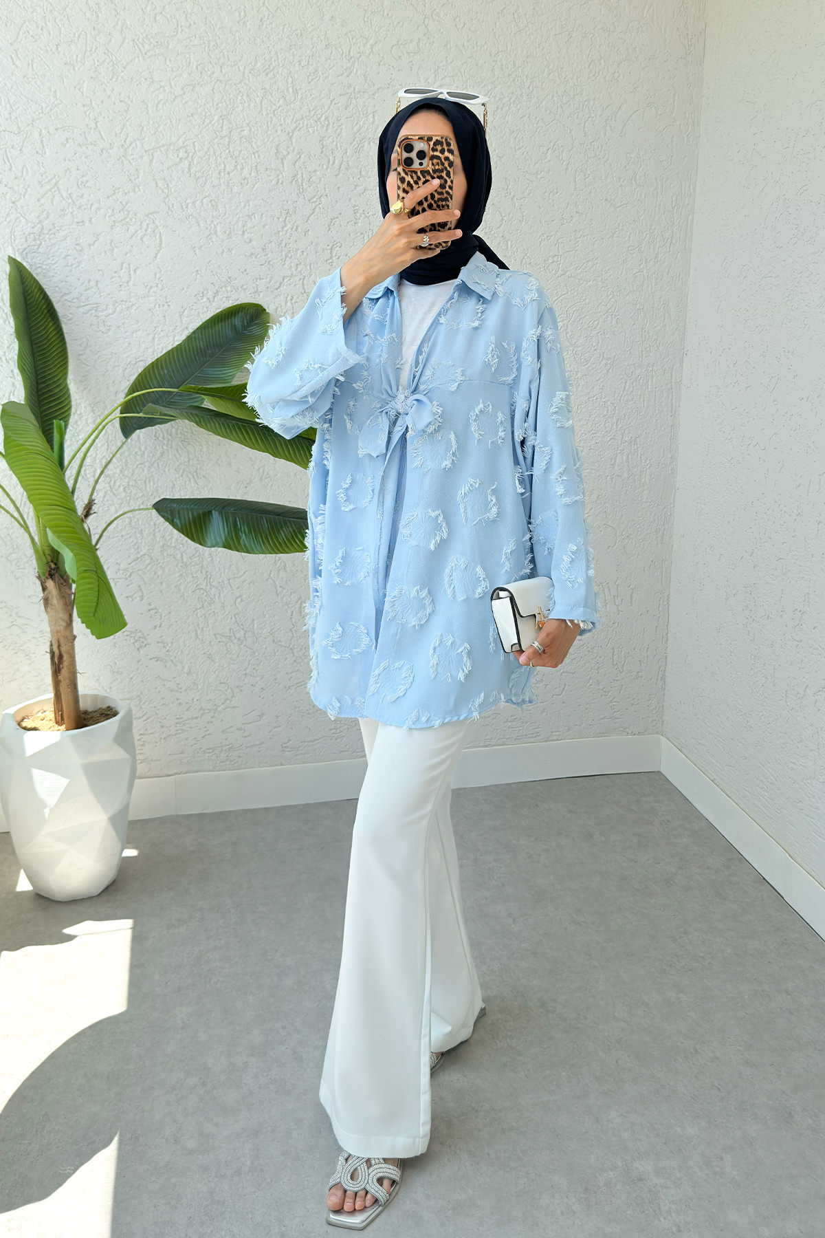 Püskül Detaylı Uzun Kimono 2334 - BEBE MAVİSİ |  