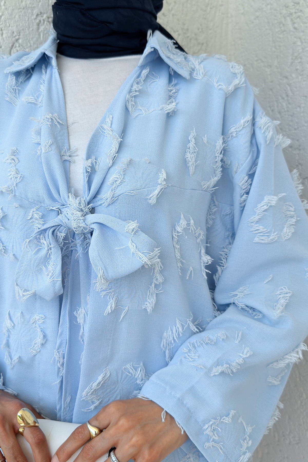 Püskül Detaylı Uzun Kimono 2334 - BEBE MAVİSİ |  