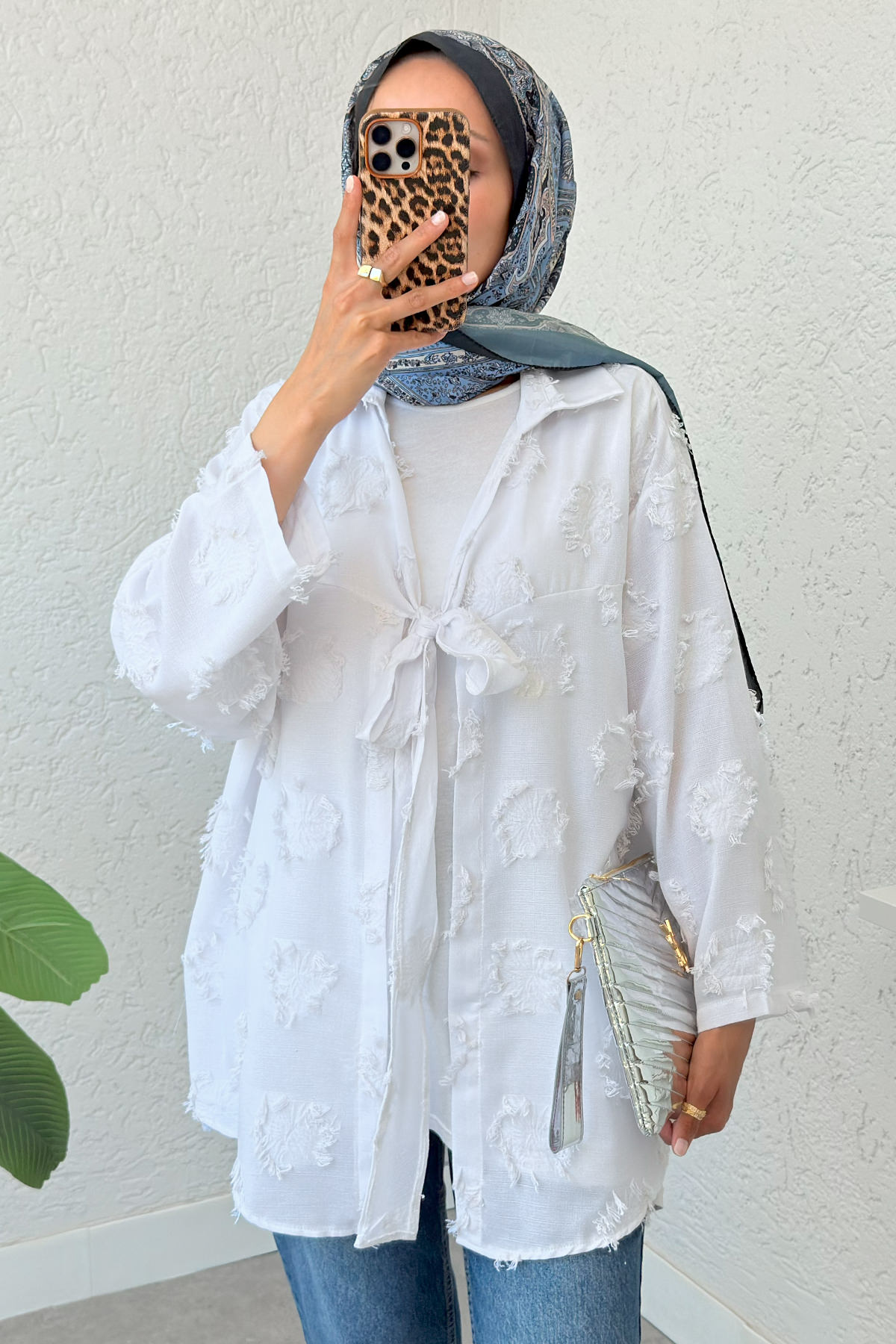 Püskül Detaylı Uzun Kimono 2334 - BEYAZ |  