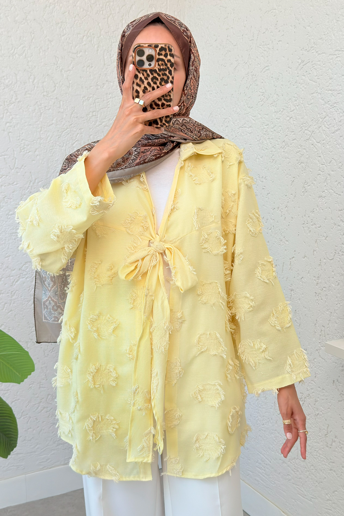 Püskül Detaylı Uzun Kimono 2334 - SARI |  