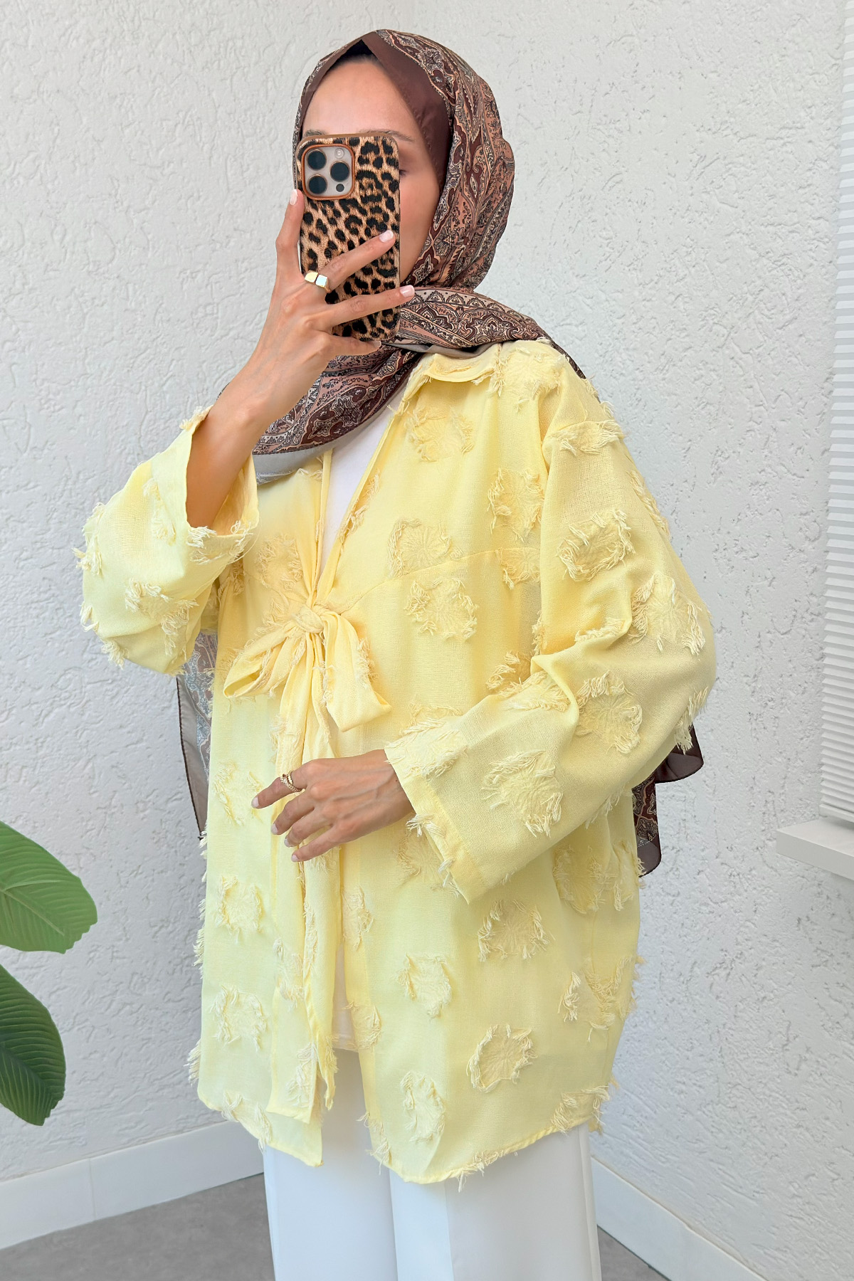 Püskül Detaylı Uzun Kimono 2334 - SARI |  