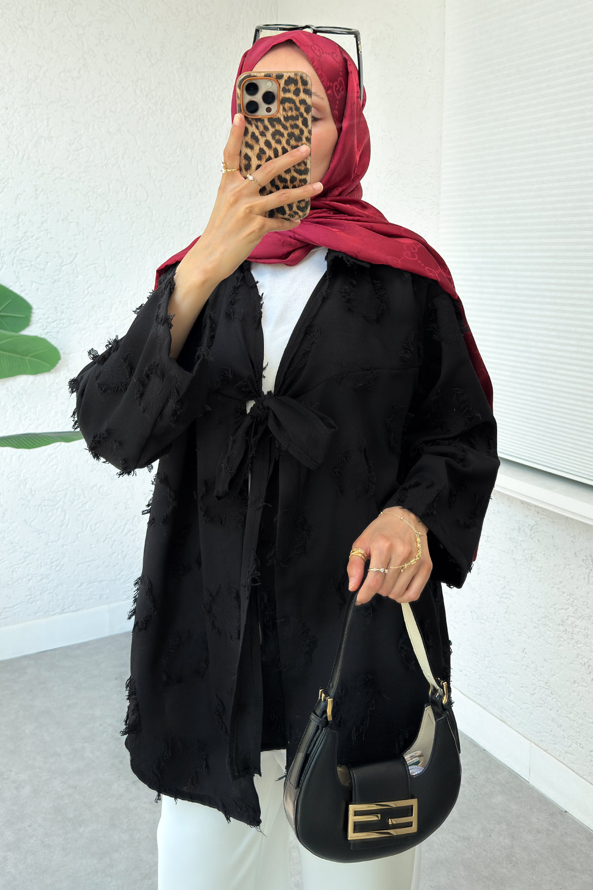 Püskül Detaylı Uzun Kimono  Tunik  2334 - SİYAH |  