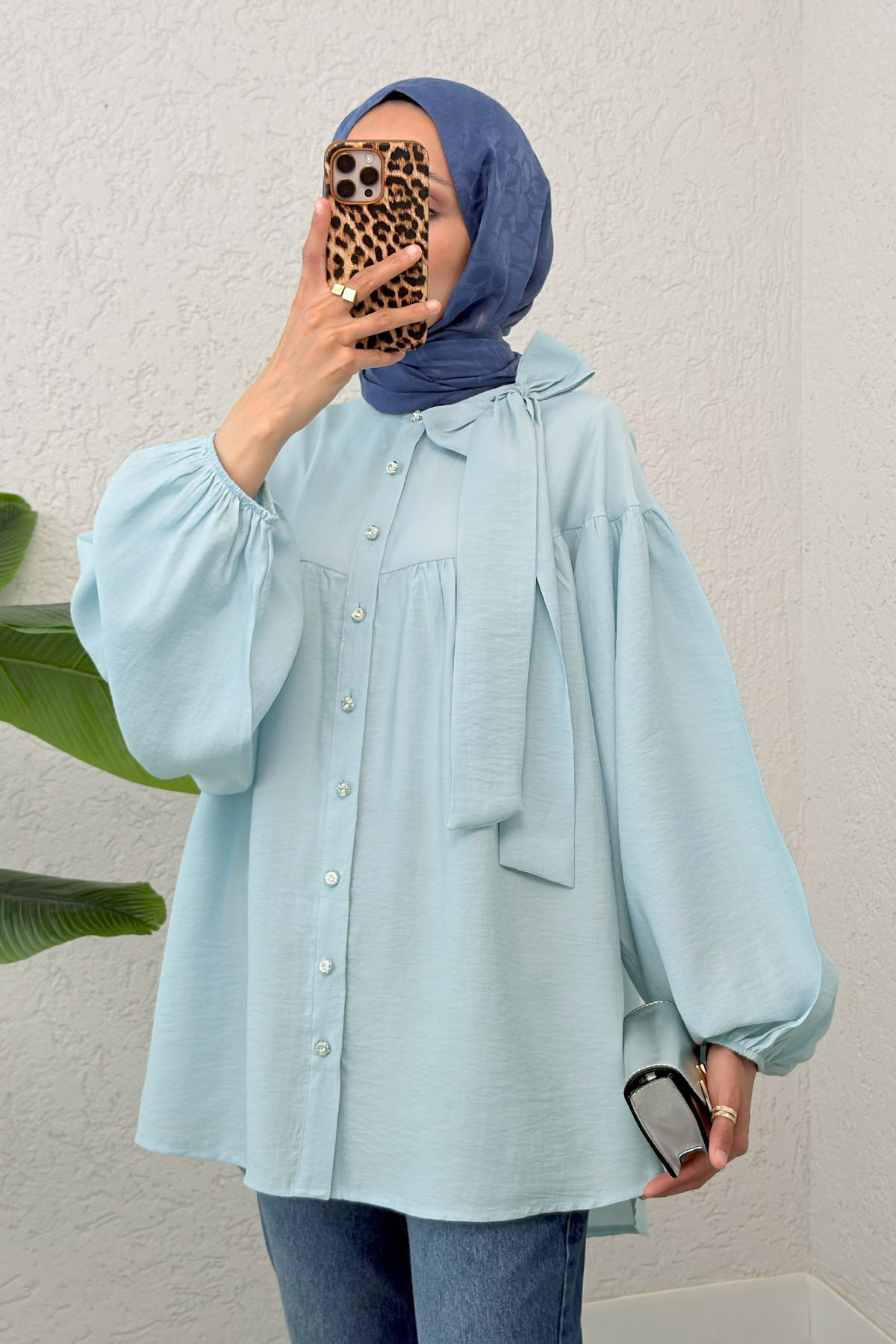 Omuz Fiyonklu Tunik 2327 - BEBE MAVİSİ |  