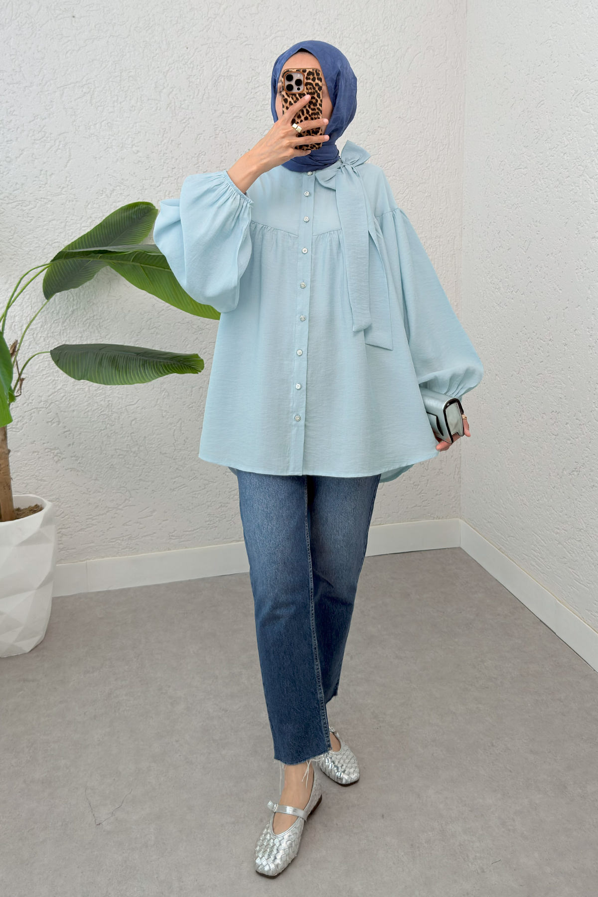 Omuz Fiyonklu Tunik 2327 - BEBE MAVİSİ |  