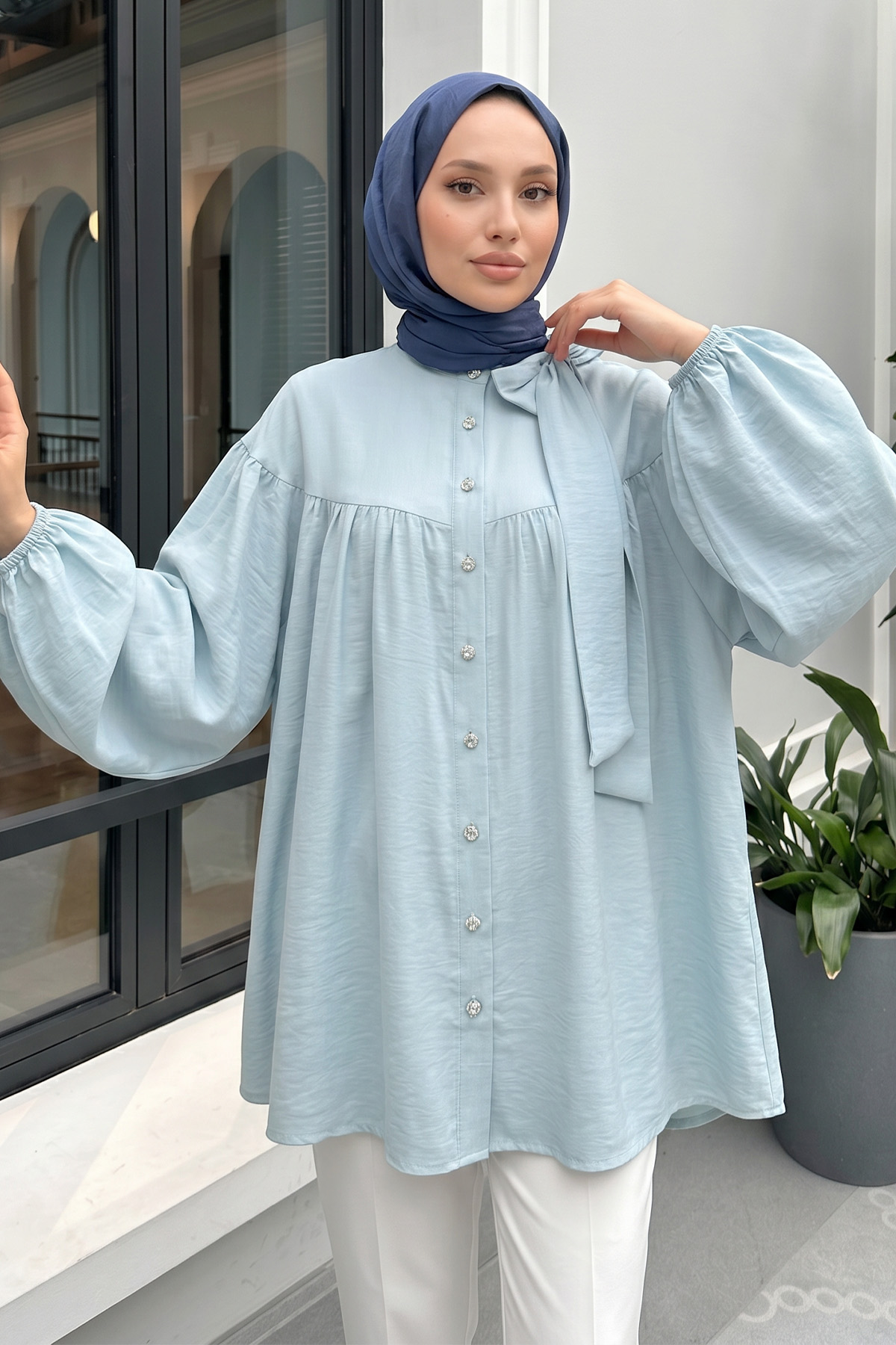 Omuz Fiyonklu Tunik 2327 - BEBE MAVİSİ |  