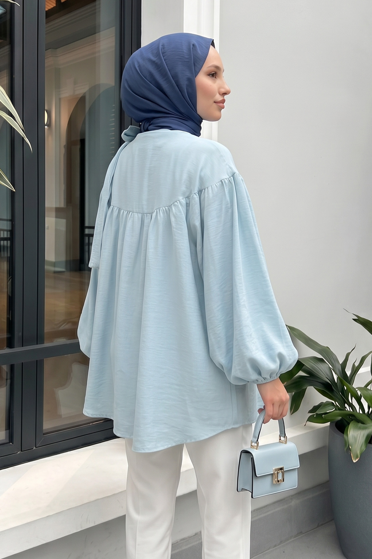 Omuz Fiyonklu Tunik 2327 - BEBE MAVİSİ |  