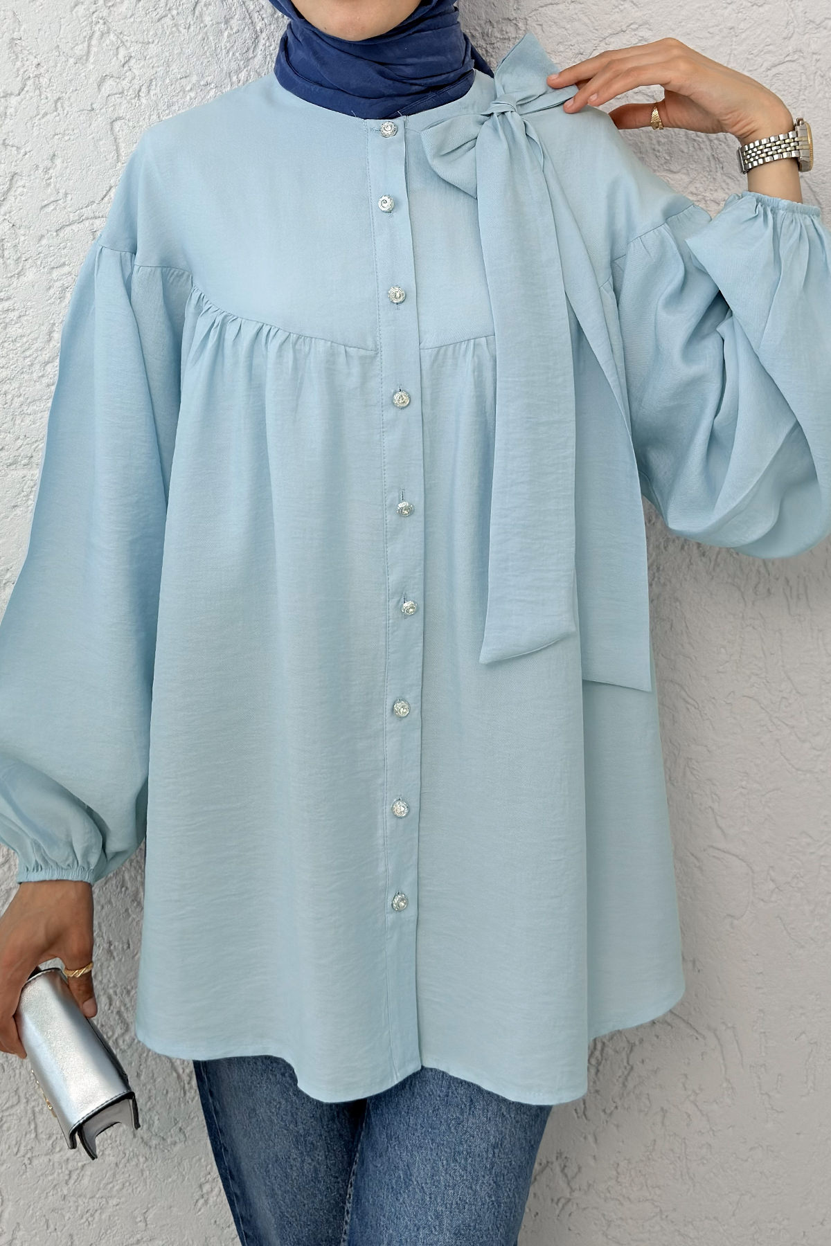 Omuz Fiyonklu Tunik 2327 - BEBE MAVİSİ |  