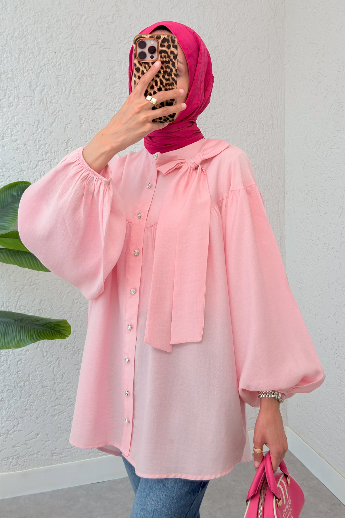 Omuz Fiyonklu Tunik 2327 - PEMBE |  