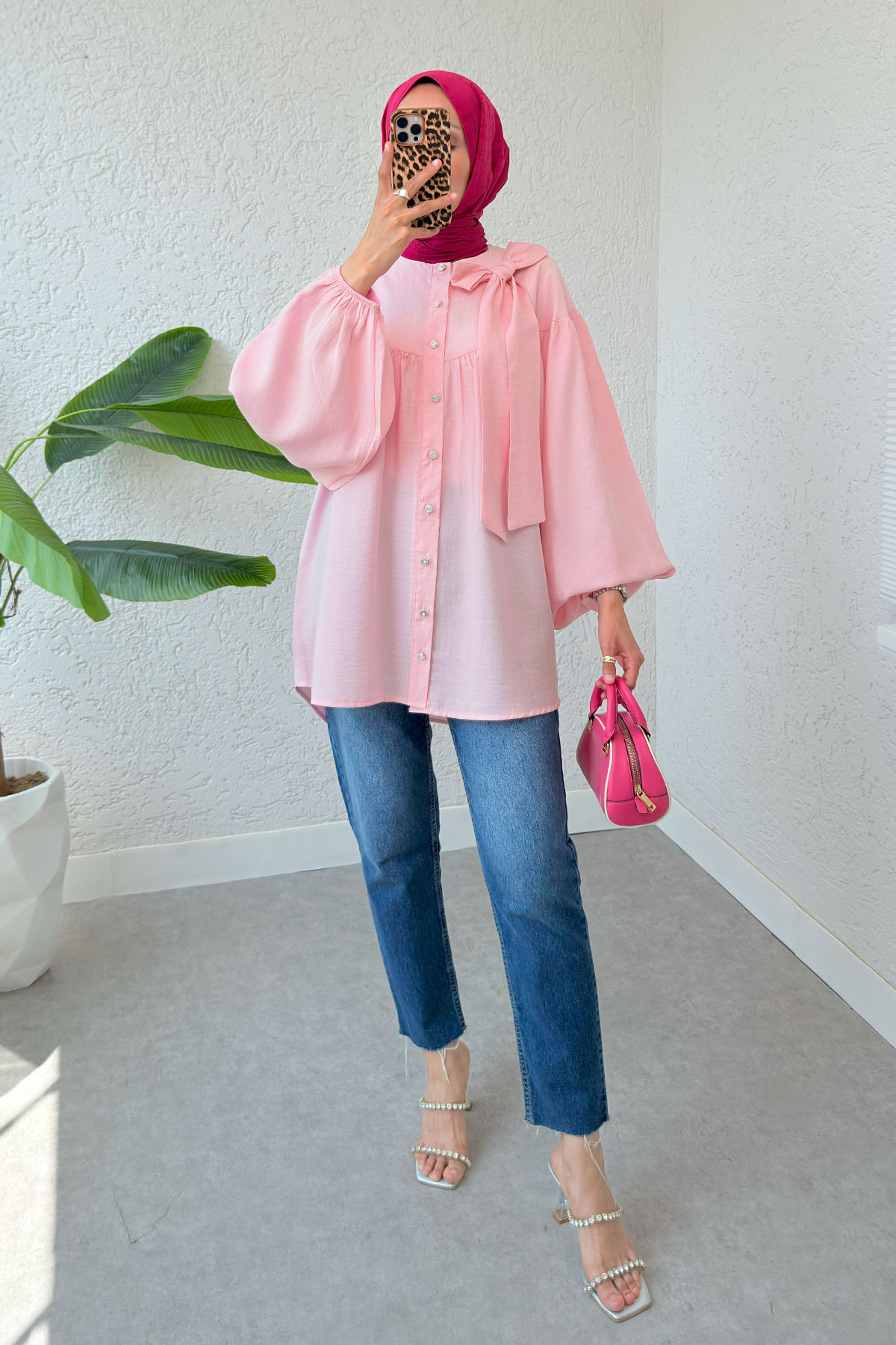 Omuz Fiyonklu Tunik 2327 - PEMBE |  