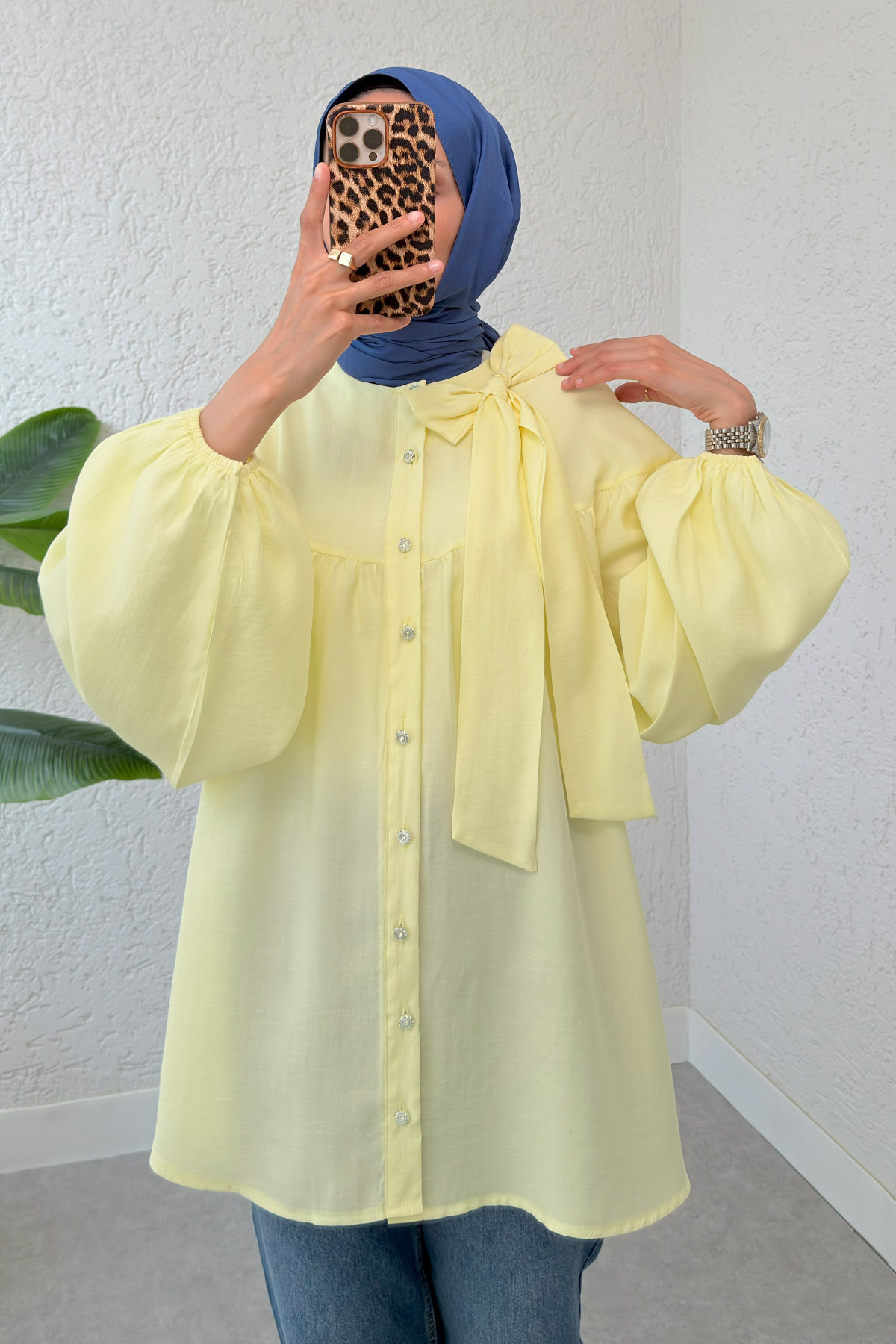 Omuz Fiyonklu Tunik 2327 - SARI |  