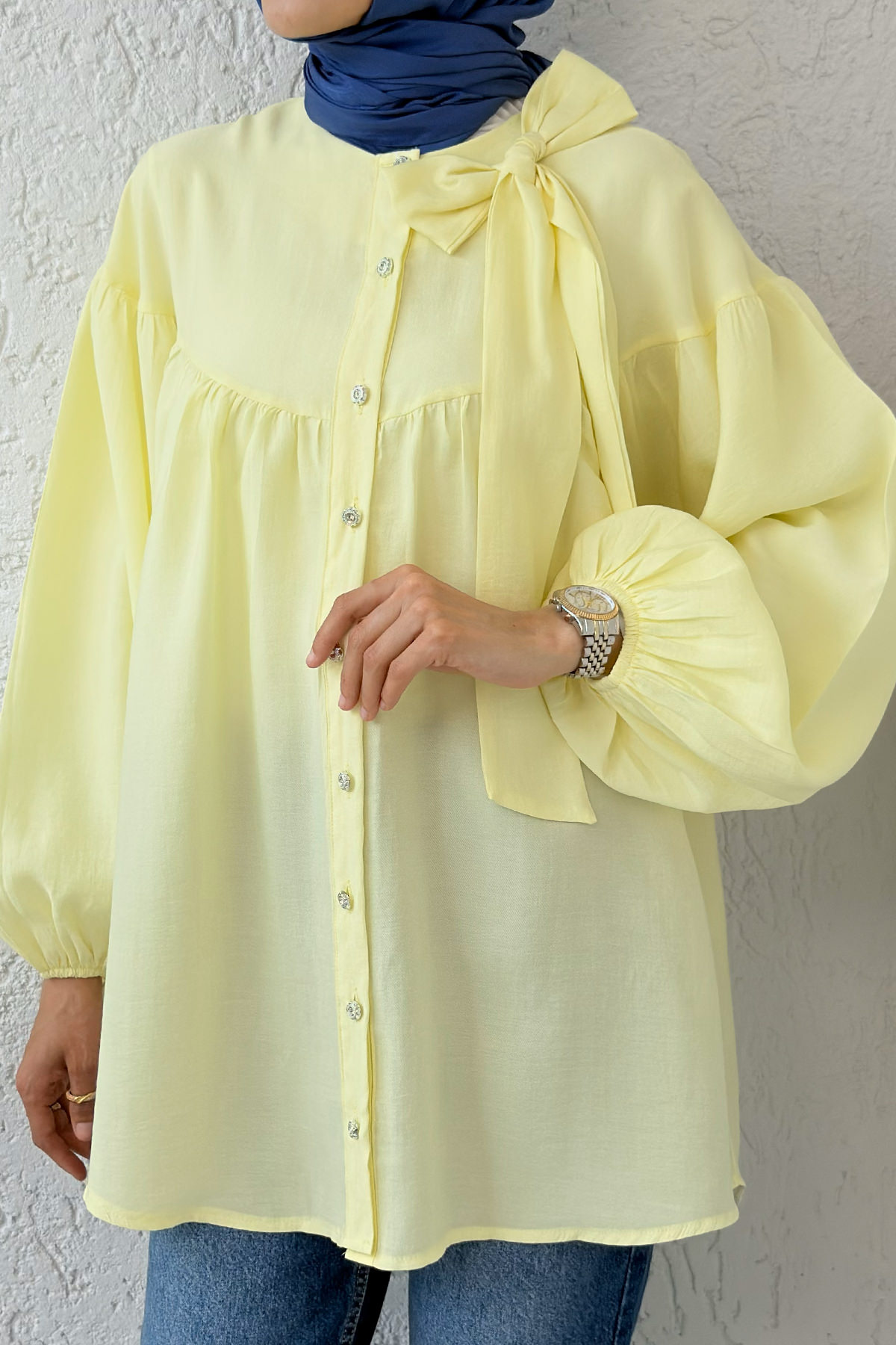 Omuz Fiyonklu Tunik 2327 - SARI |  