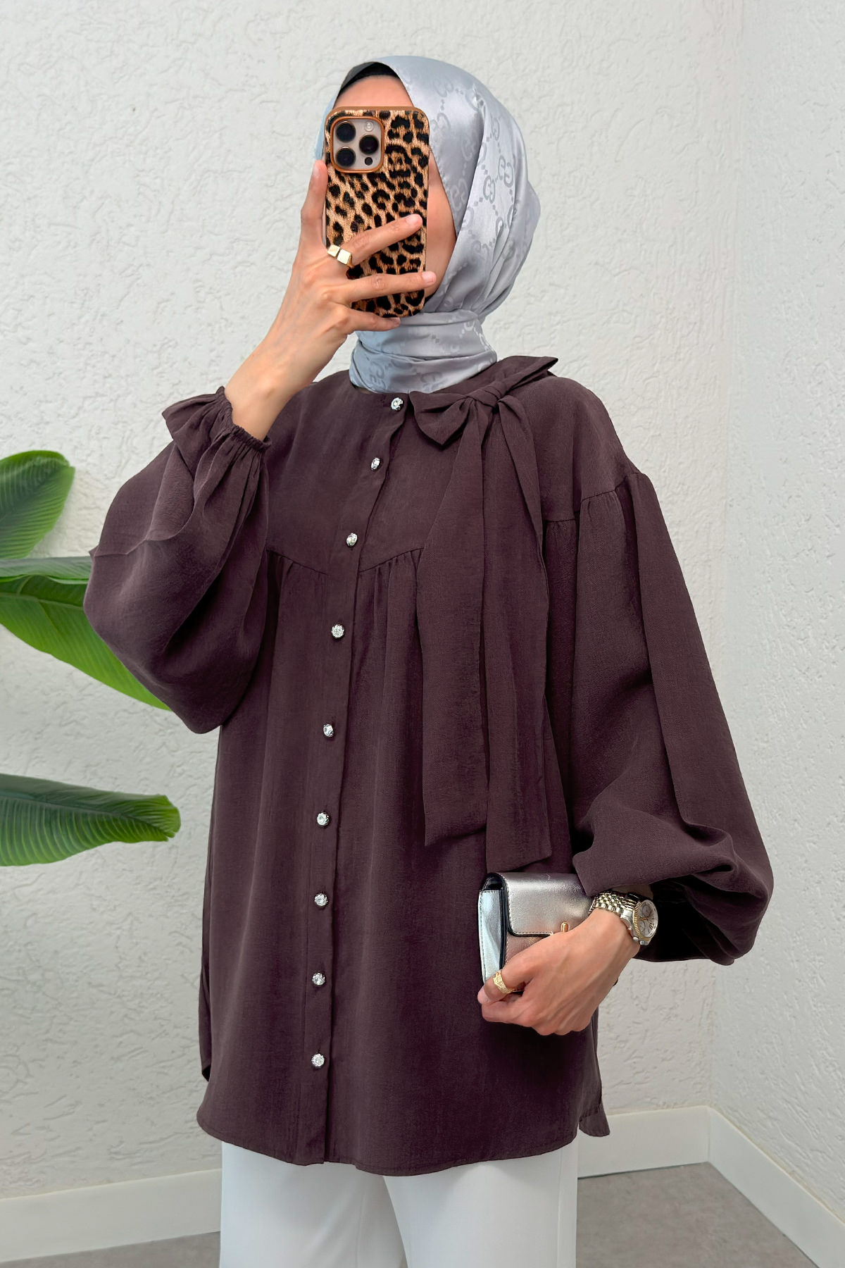 Omuz Fiyonklu Tunik 2327 - VİŞNE ÇÜRÜĞÜ |  