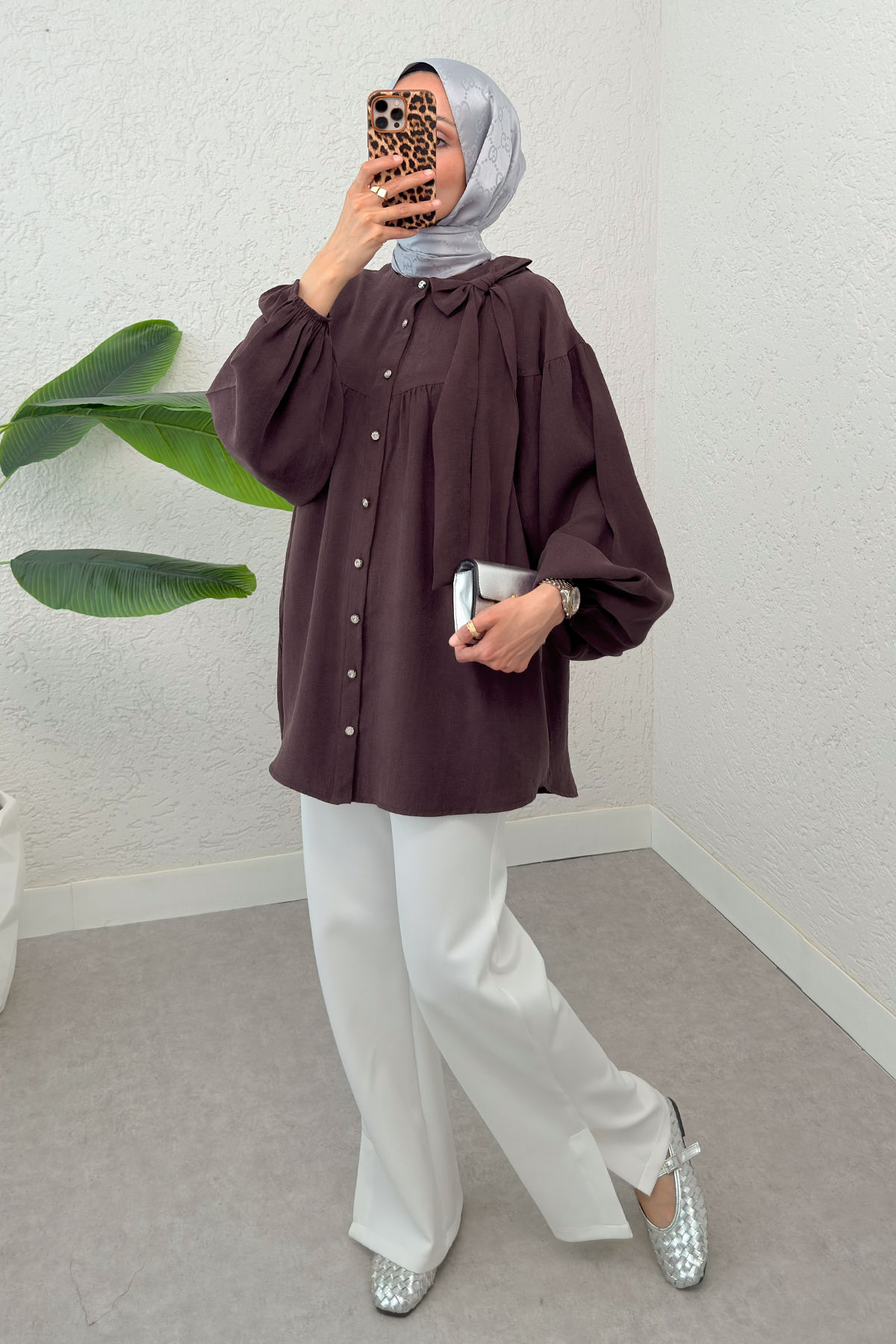 Omuz Fiyonklu Tunik 2327 - VİŞNE ÇÜRÜĞÜ |  