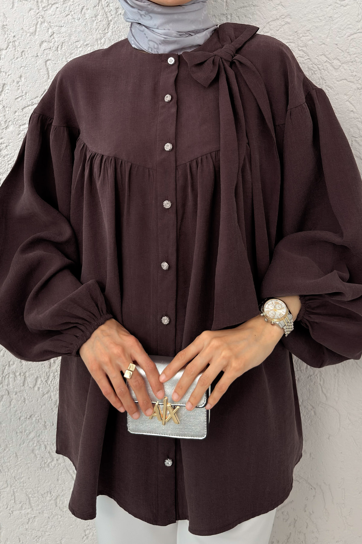 Omuz Fiyonklu Tunik 2327 - VİŞNE ÇÜRÜĞÜ |  