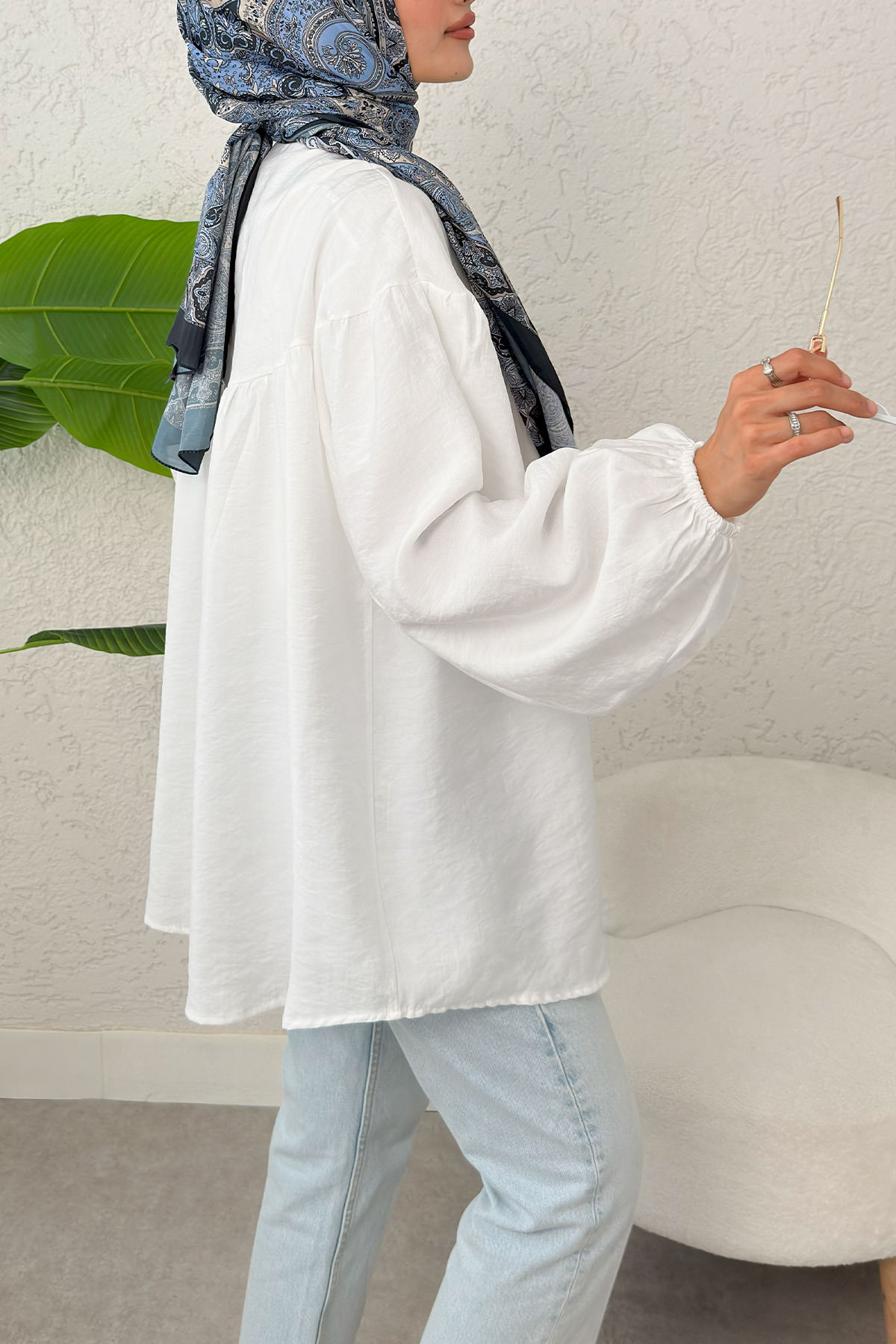 Omuz Fiyonklu Tunik 2327 - BEYAZ |  