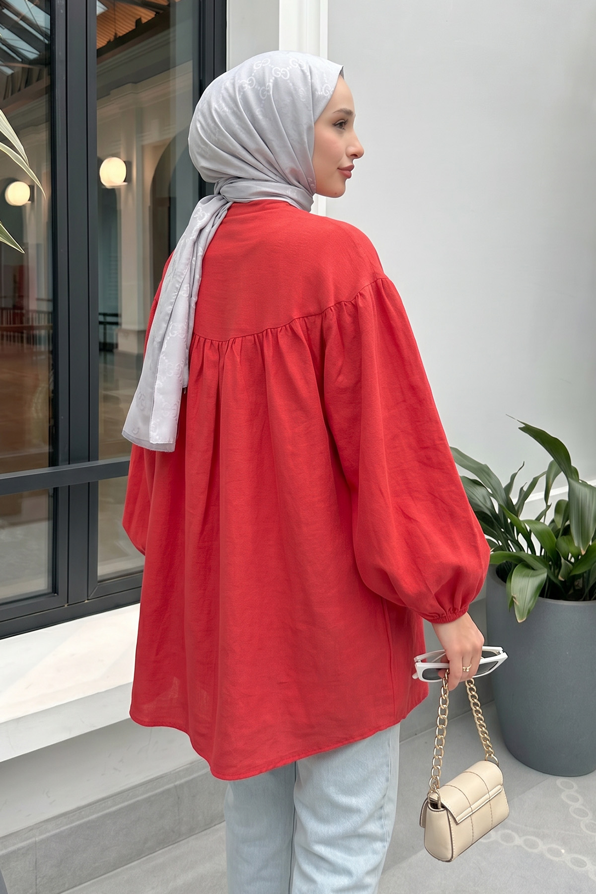 Omuz Fiyonklu Tunik 2327 - KIRMIZI |  
