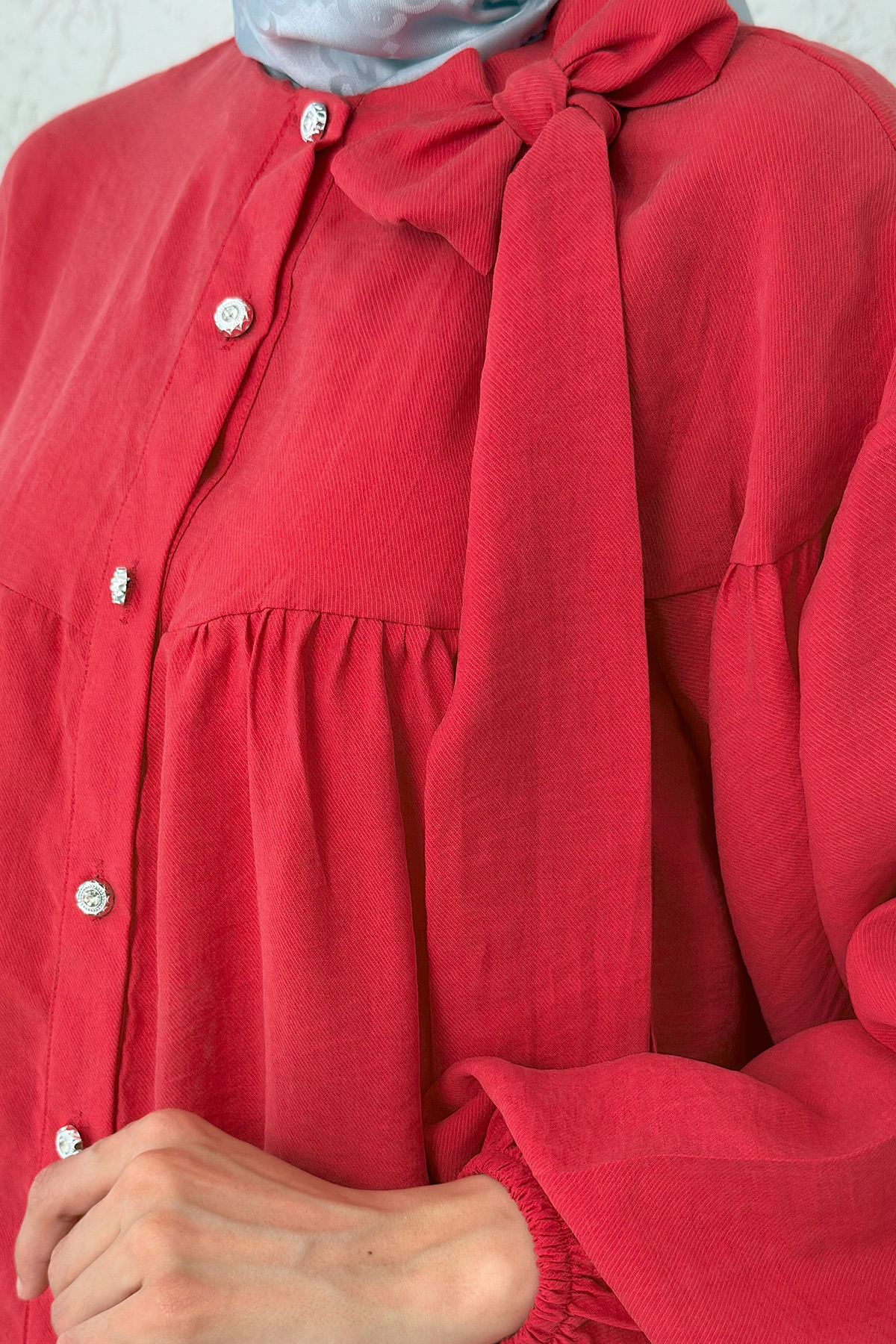 Omuz Fiyonklu Tunik 2327 - KIRMIZI |  