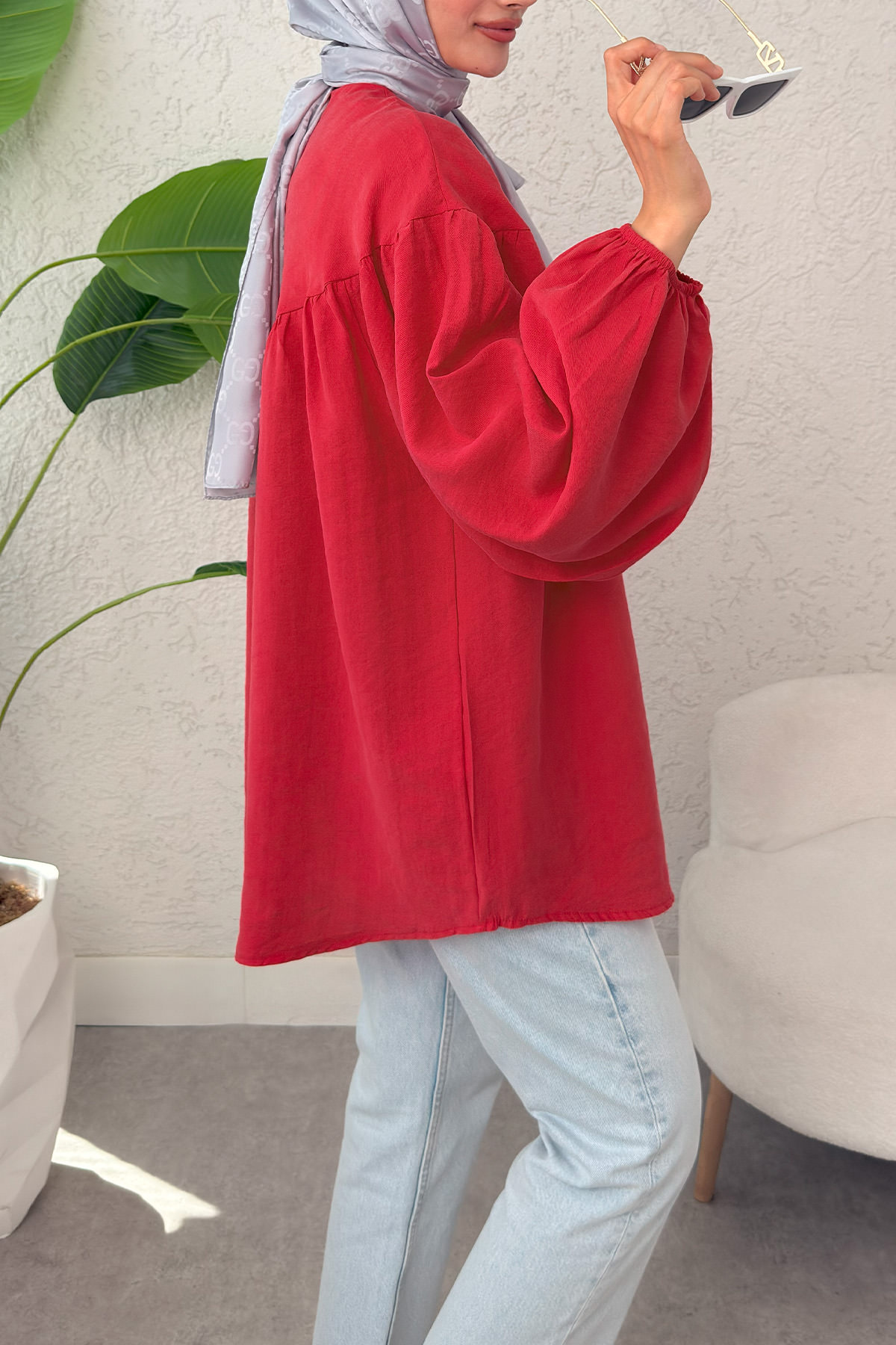 Omuz Fiyonklu Tunik 2327 - KIRMIZI |  