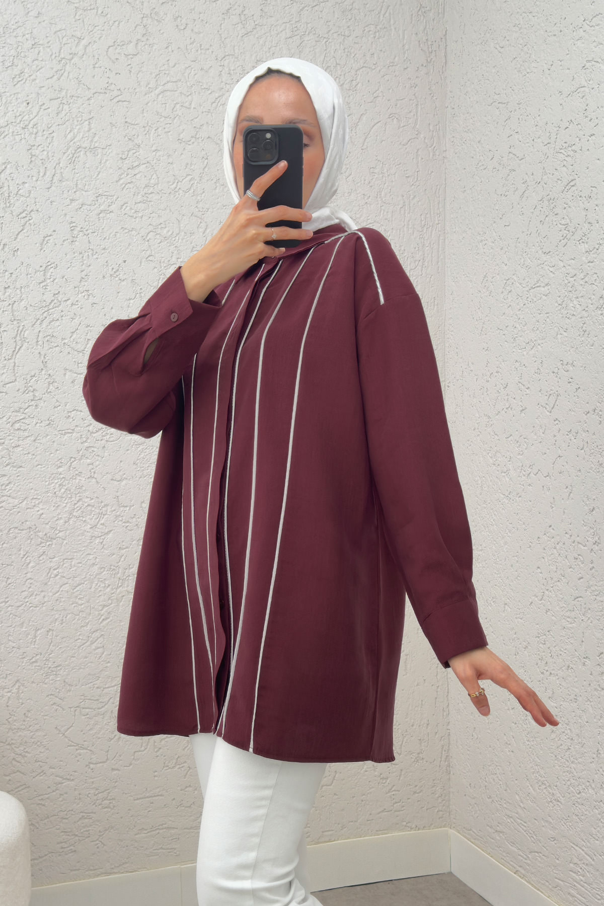 Ara Biyeli Tesettür Gömlek 2219 - BORDO |  