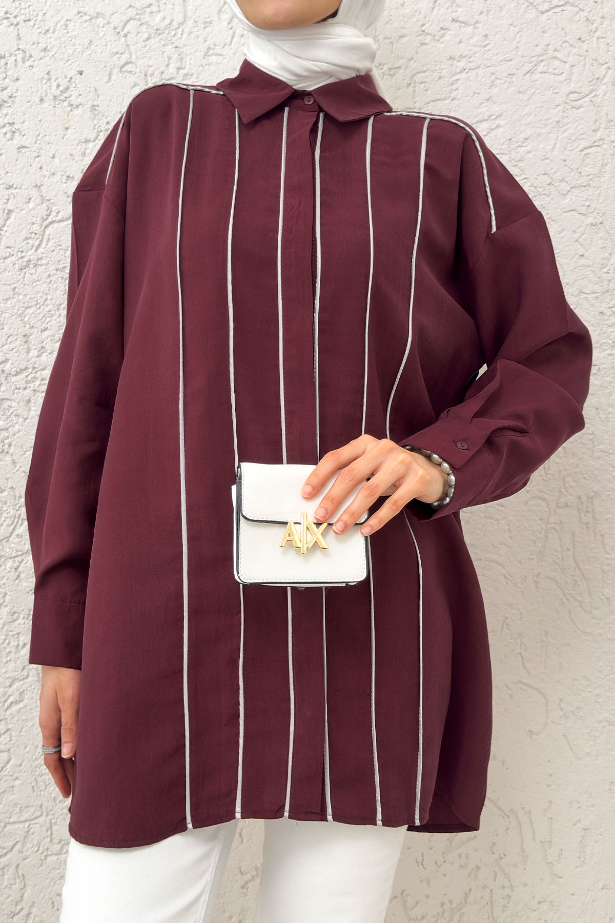 Ara Biyeli Tesettür Gömlek 2219 - BORDO |  