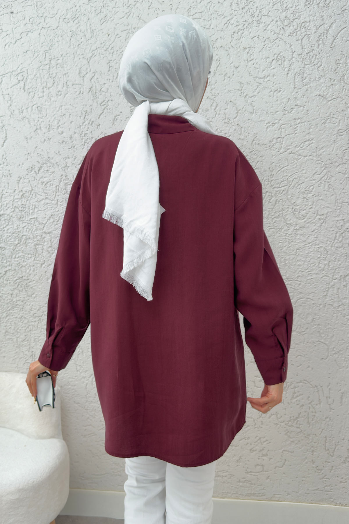 Ara Biyeli Tesettür Gömlek 2219 - BORDO |  