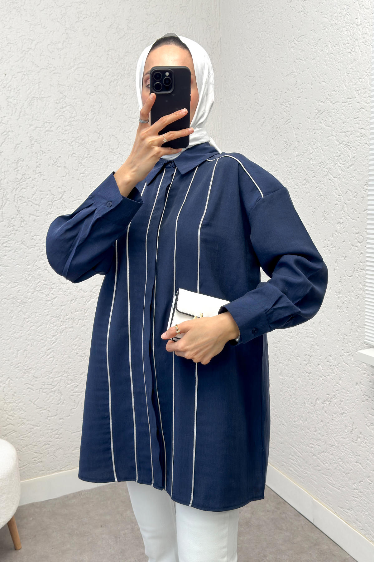 Ara Biyeli Tesettür Gömlek 2219 - LACİVERT |  