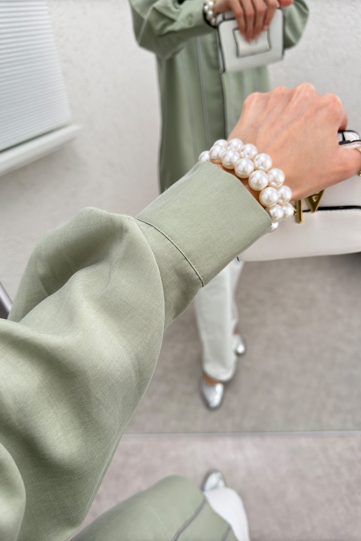 Ara Biyeli Tesettür Gömlek 2219 - MİNT YEŞİLİ |  