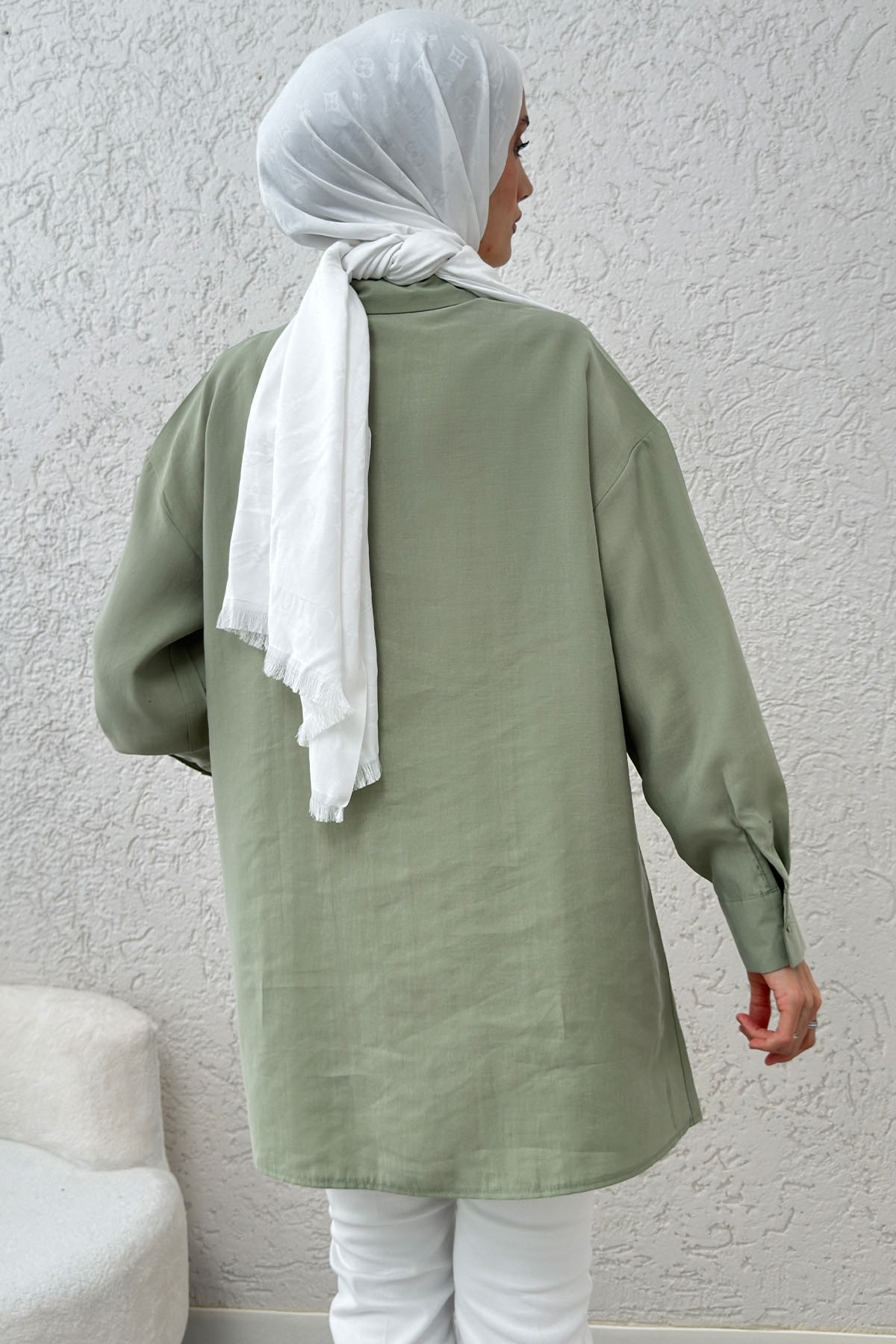 Ara Biyeli Tesettür Gömlek 2219 - MİNT YEŞİLİ |  