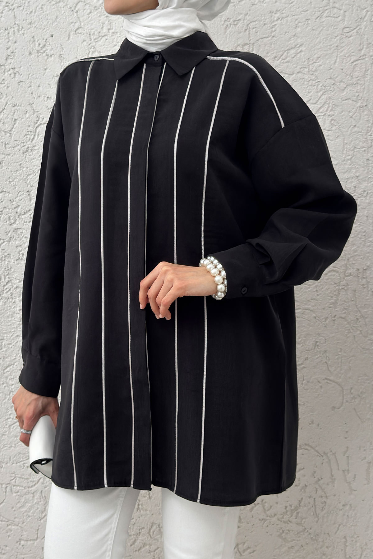 Ara Biyeli Tesettür Gömlek 2219 - SİYAH |  