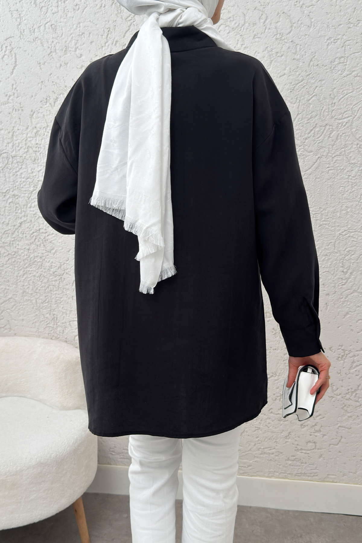 Ara Biyeli Tesettür Gömlek 2219 - SİYAH |  