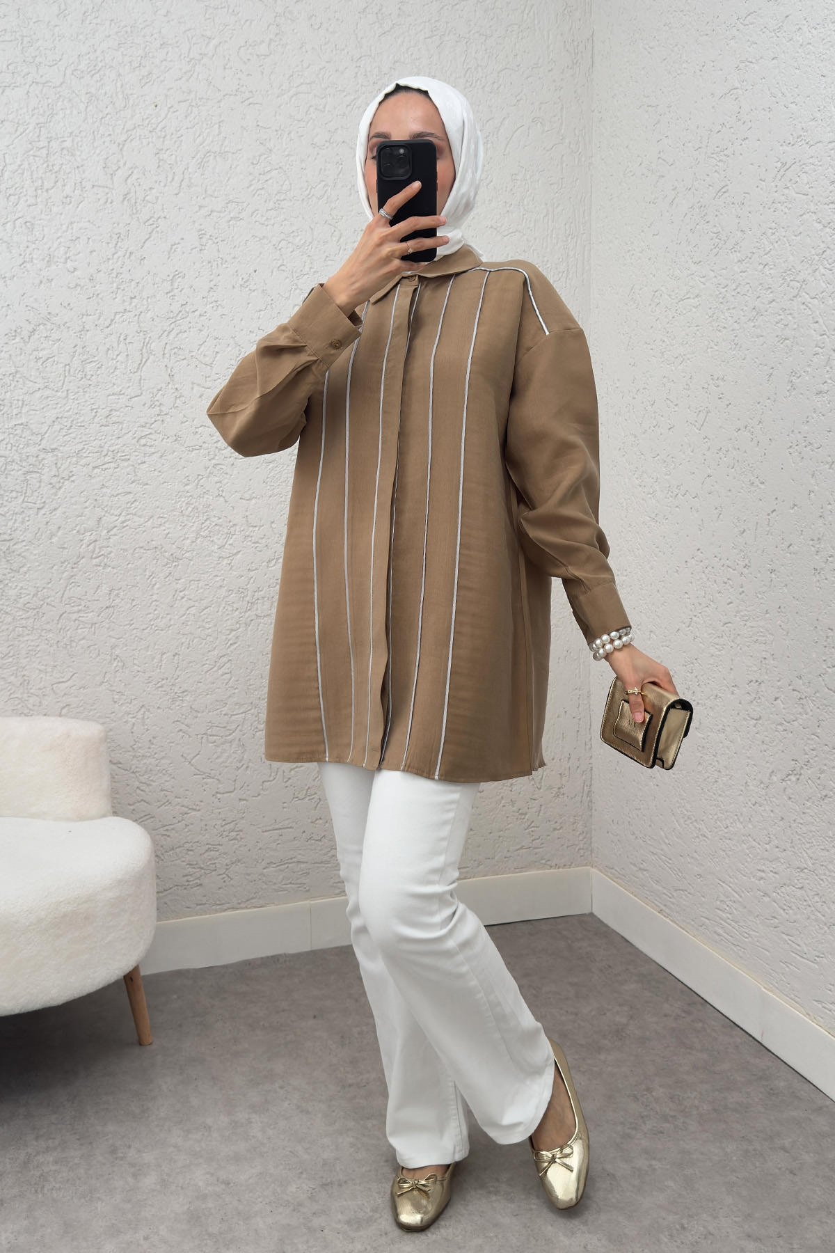 Ara Biyeli Tesettür Gömlek 2219 - VİZON |  