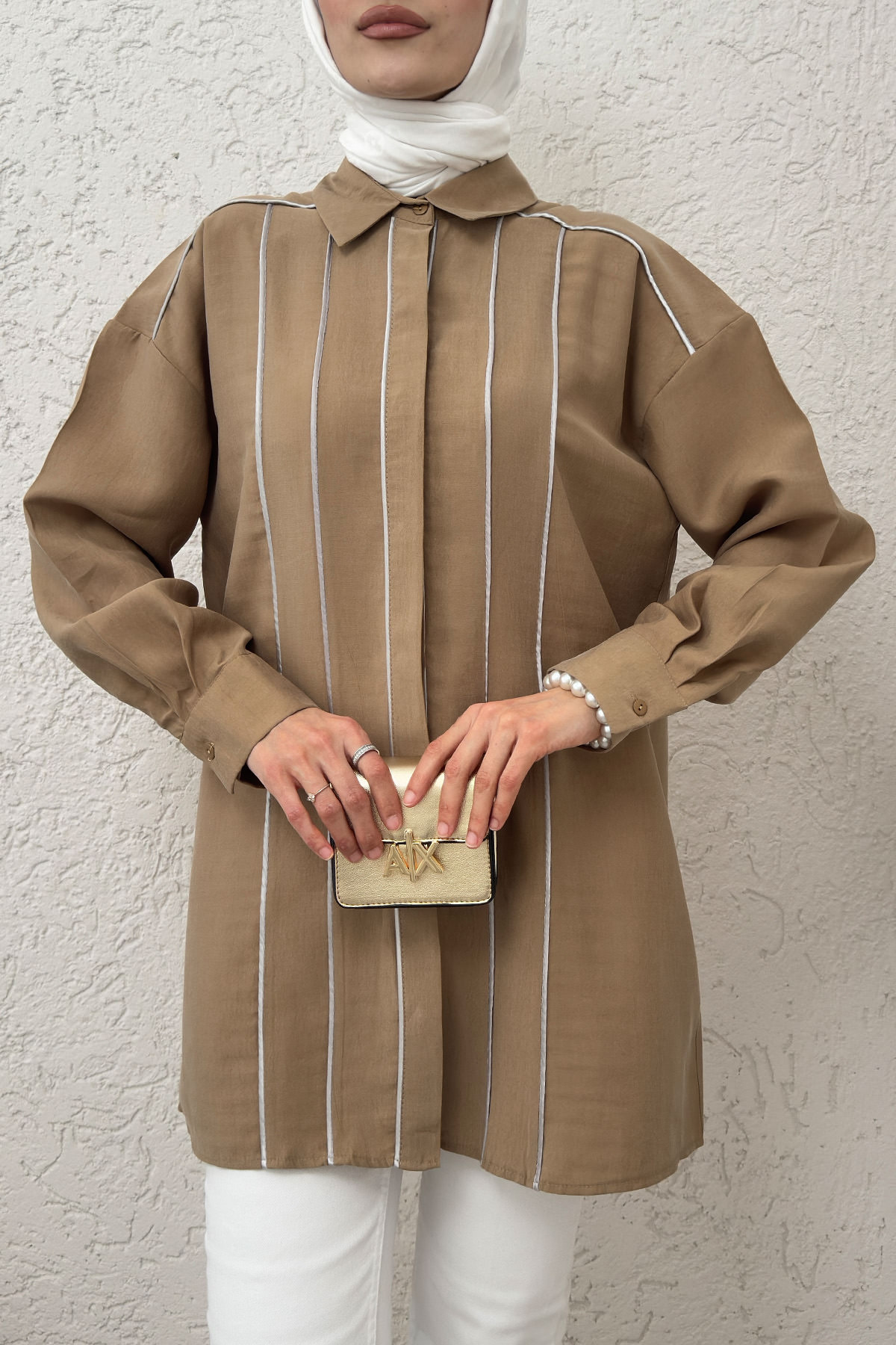 Ara Biyeli Tesettür Gömlek 2219 - VİZON |  