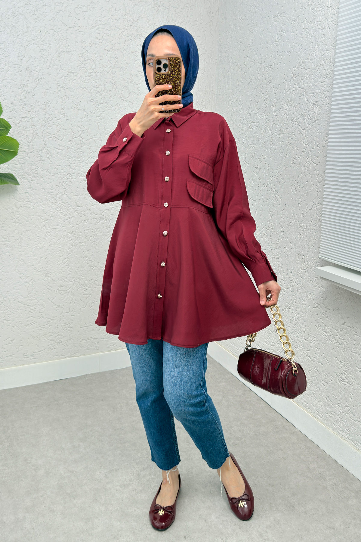 Çift Kapaklı Uzun Tunik 2277 - BORDO |  