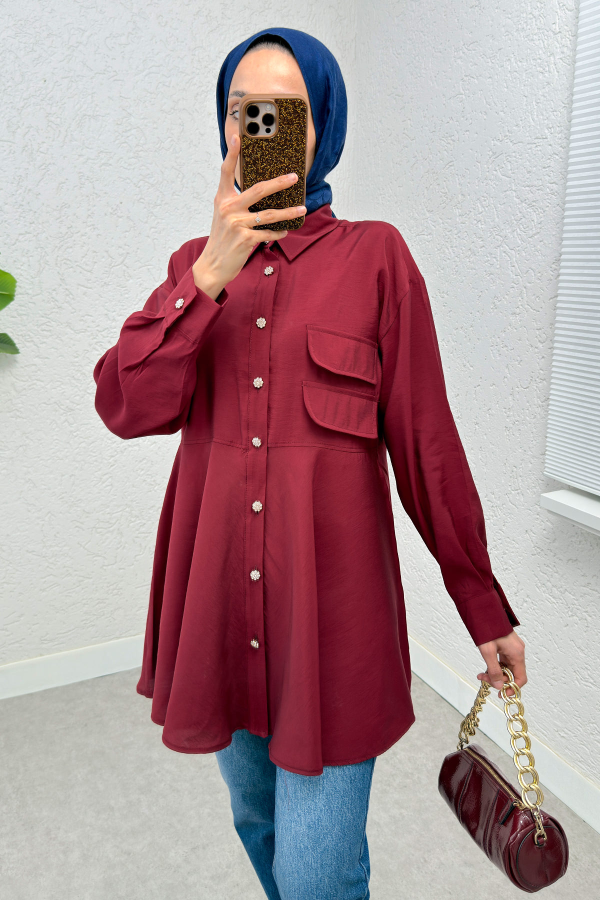 Çift Kapaklı Uzun Tunik 2277 - BORDO |  