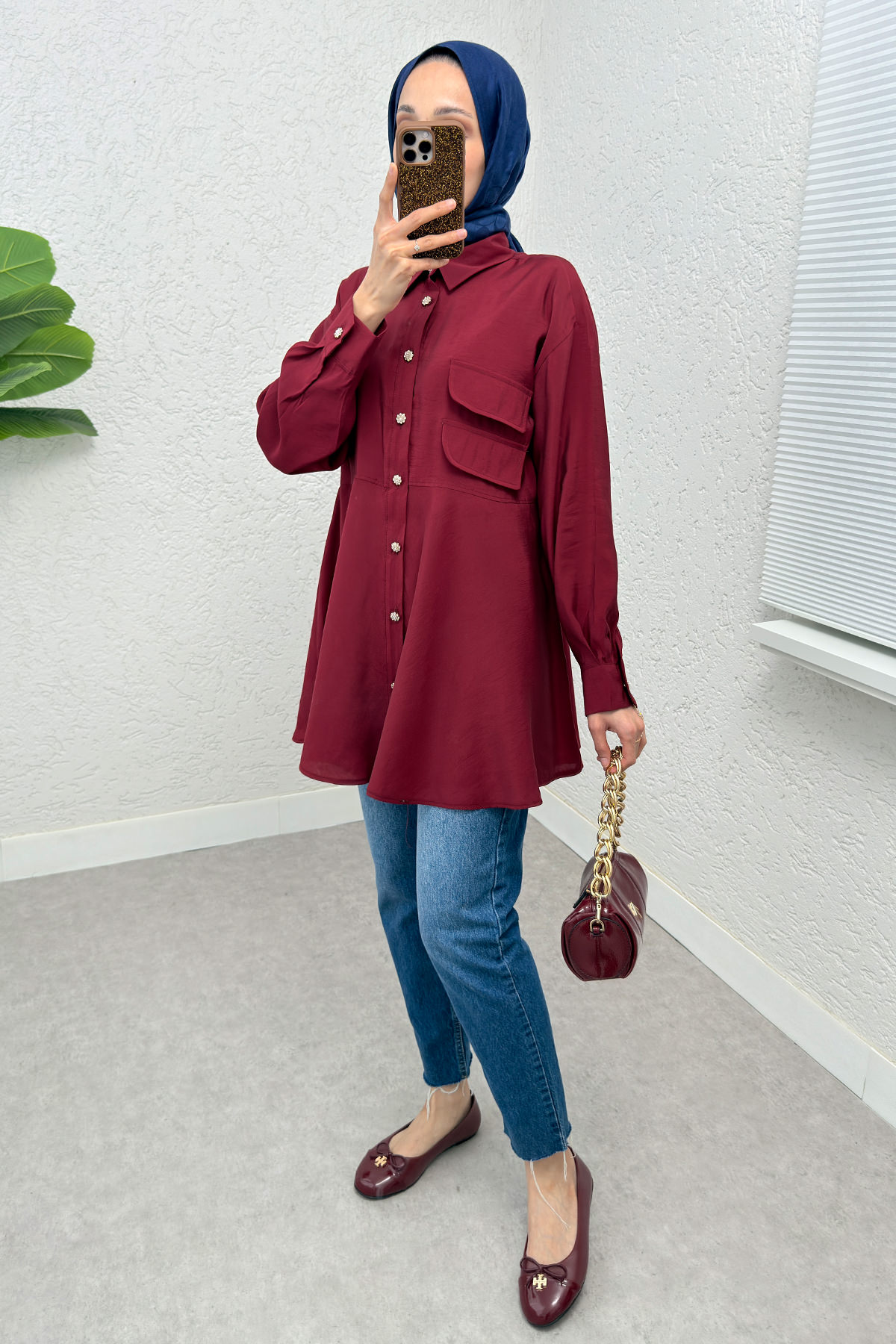 Çift Kapaklı Uzun Tunik 2277 - BORDO |  