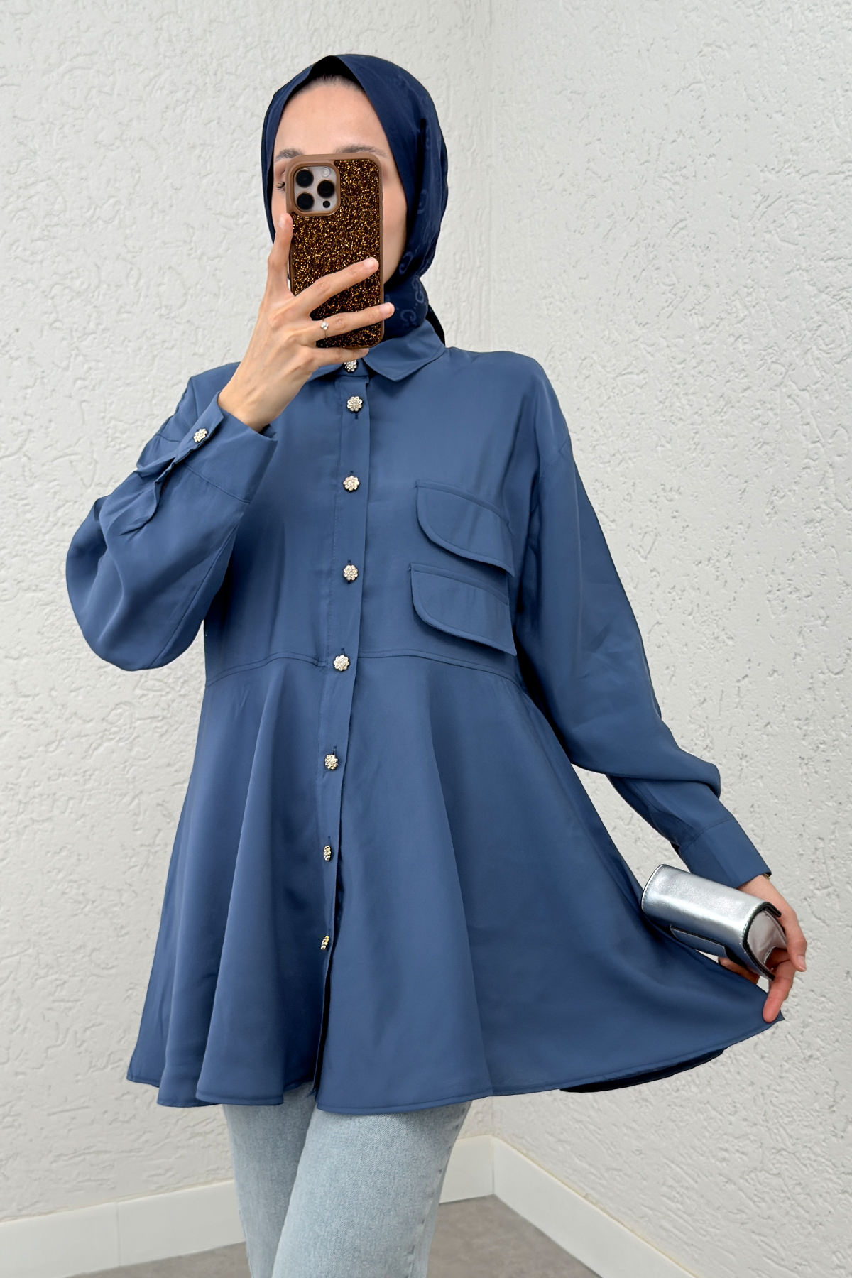 Çift Kapaklı Uzun Tunik 2277 - İNDİGO |  