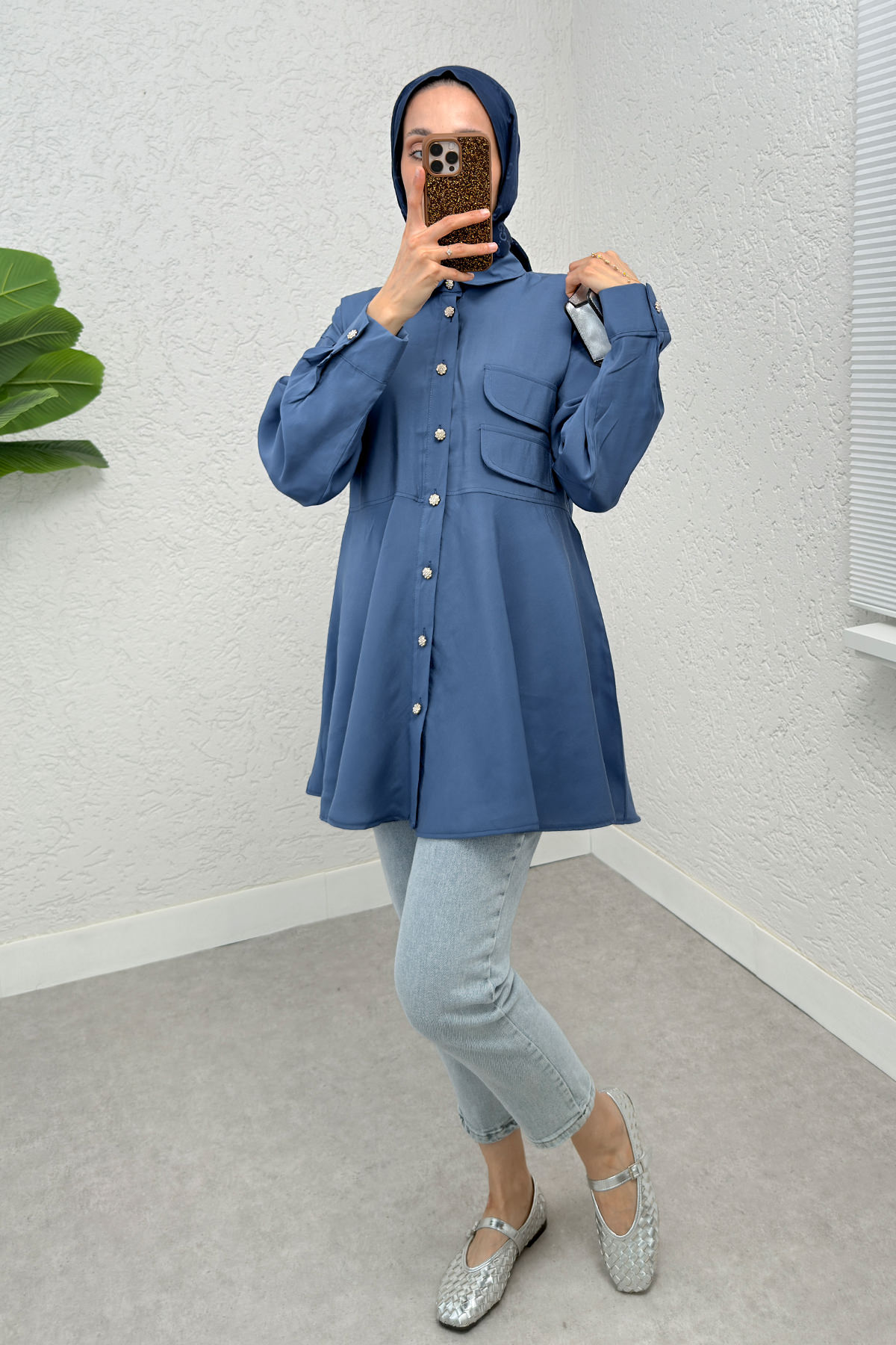 Çift Kapaklı Uzun Tunik 2277 - İNDİGO |  